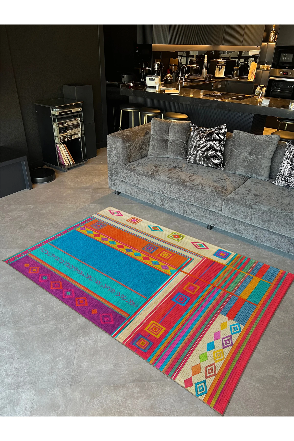 MOSSO Çok Renkli Gökkuşağı Temalı Desenli Modern Dekoratif Halı mosso421