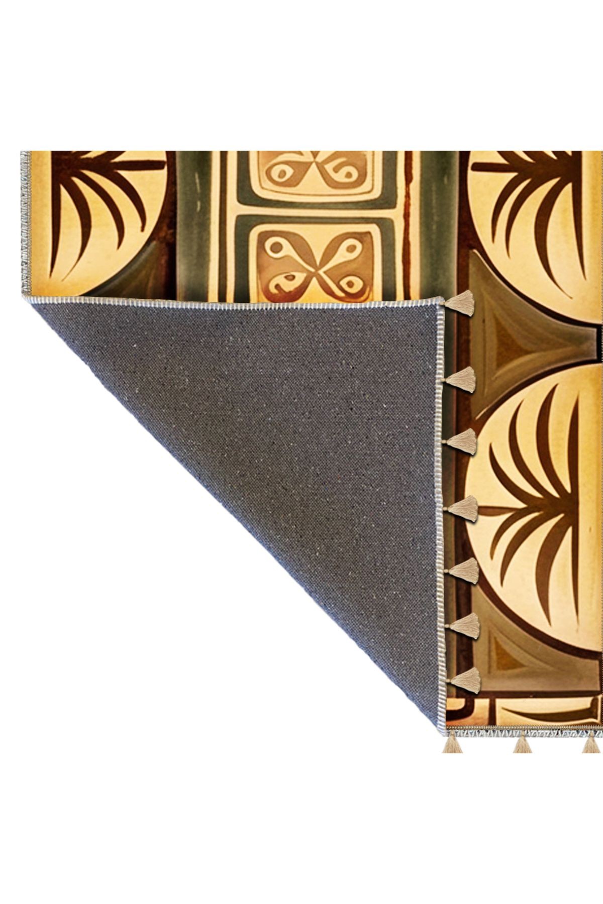 Royal Renkli Karma Soyut Şekiller Desenli Püskül Detaylı Dokuma Taban Modern Dekoratif Halı royal15
