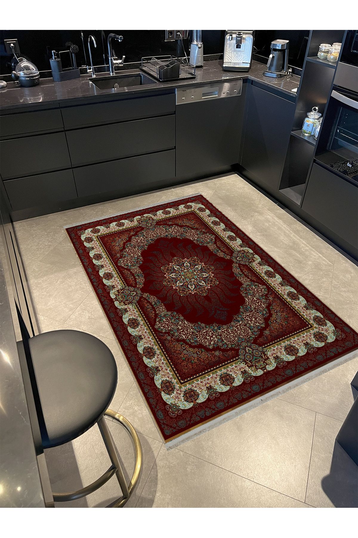 Bej Bordür Detaylı Bordo Desenli Etnik Serisi Modern Dekoratif Halı etnik25