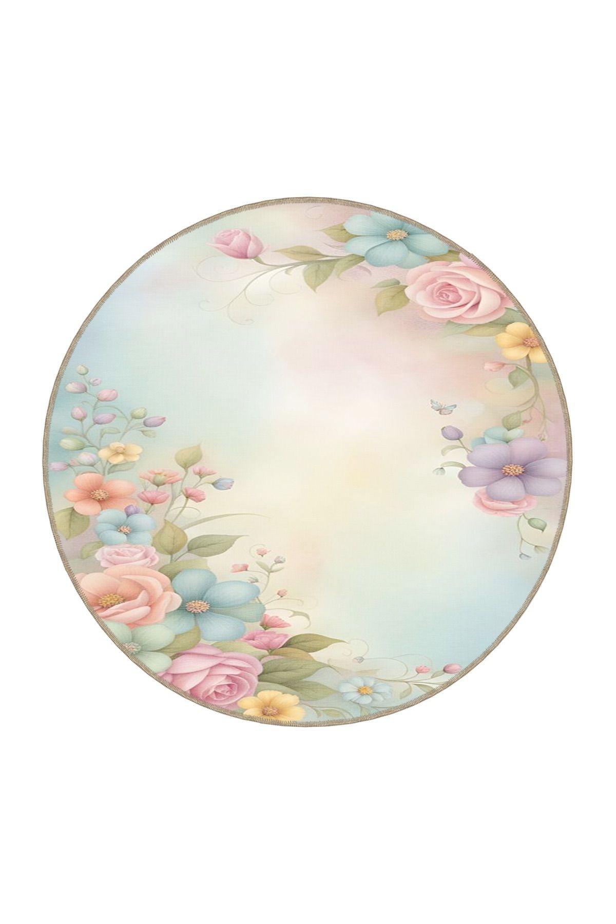 Açık Ton Çok Renkli Floral Çiçek ve Gül Desenli Modern Dekoratif Halı 3646