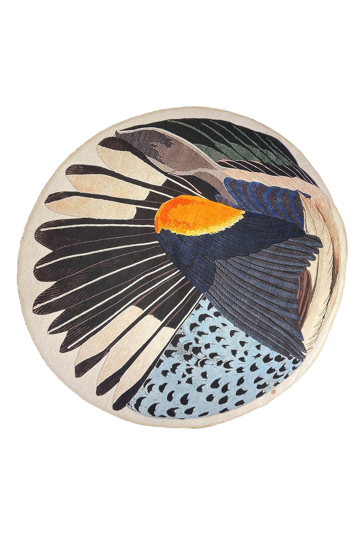 Mira 814 Soyut Desen Çok Renkli Dekoratif Kaymaz Taban Çap Yıkanabilir Halı