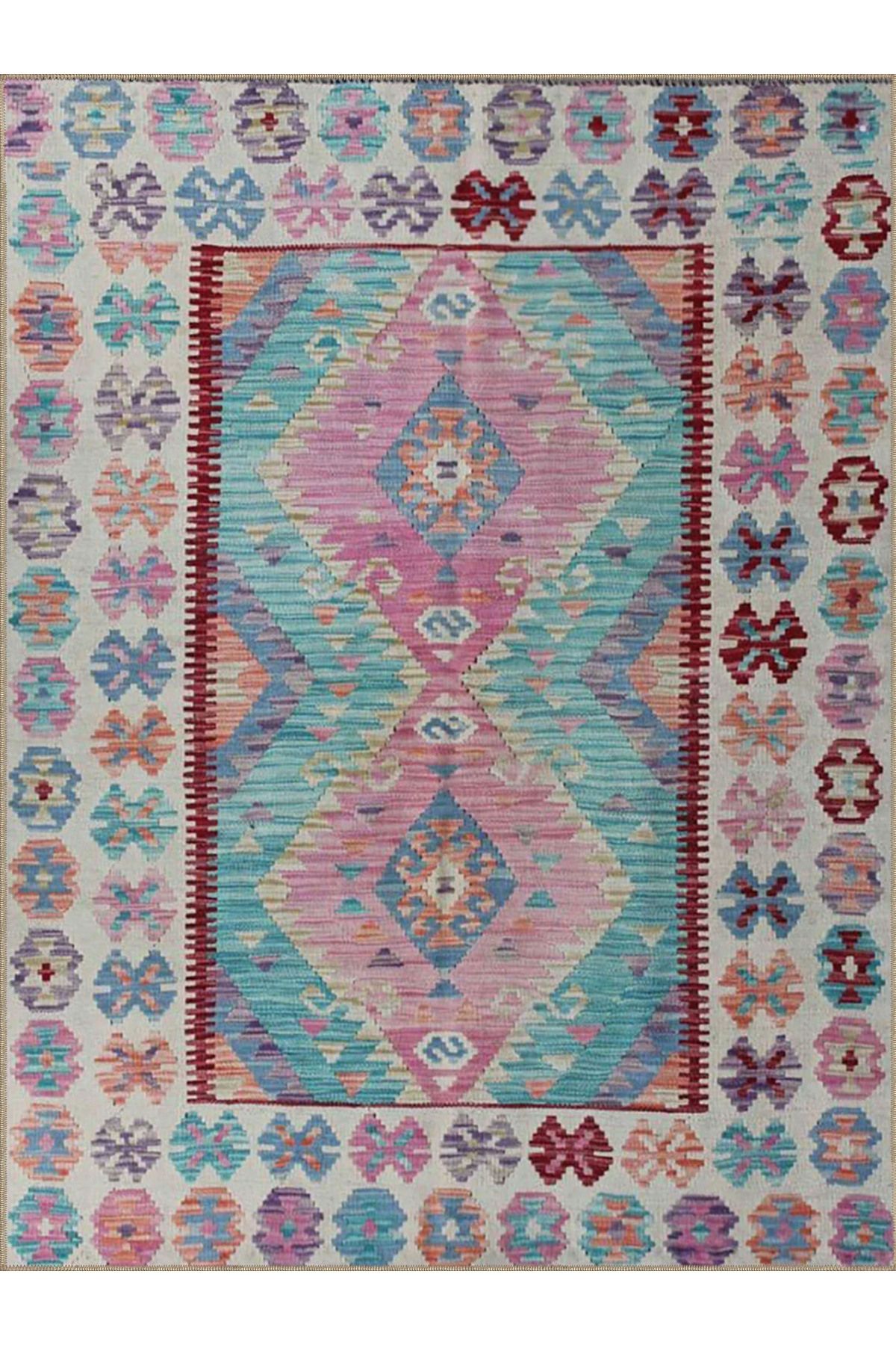 Emre Koleksiyonu Açık Renkli Tonlar Geleneksel Motif Desenli Dokuma Taban Vintage Dekoratif Halı 15