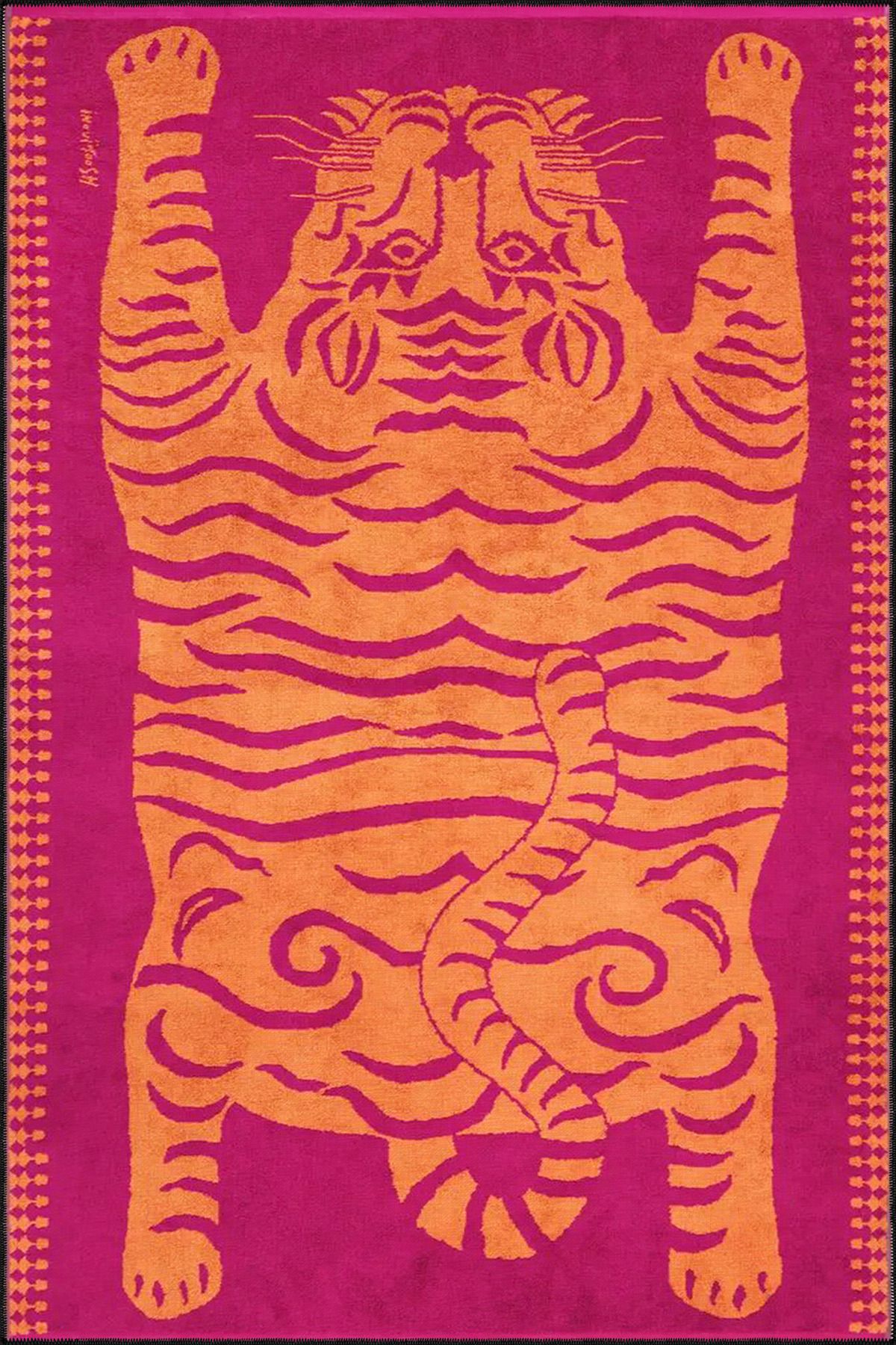 Pembe Tonlarında Kaplan Desenli Dokuma Taban Halı miravip540