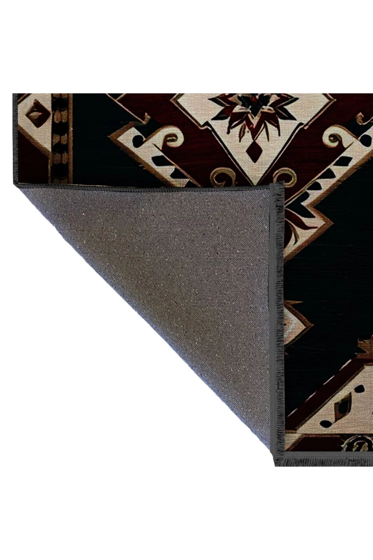 Koyu Yeşil Antik Tasarım Serisi Bordo Desenli Vintage Dekoratif Halı antik37