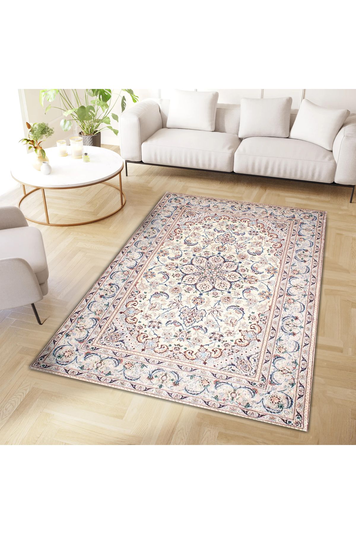 Cansu Koleksiyonu Bej Tonlarda Desenli Dokuma Taban Modern Dekoratif Halı cansu42