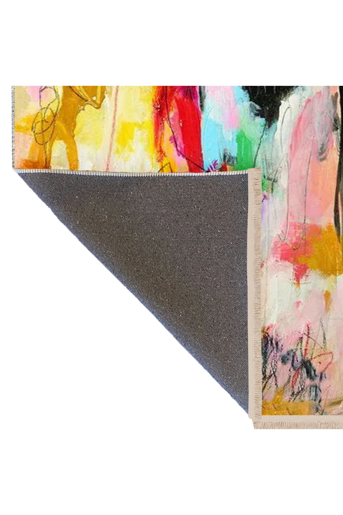 Özge Koleksiyonu Yağlı Boya Görünümlü Çok Renkli Soyut Desenli Dokuma Taban Dekoratif Halı özge19