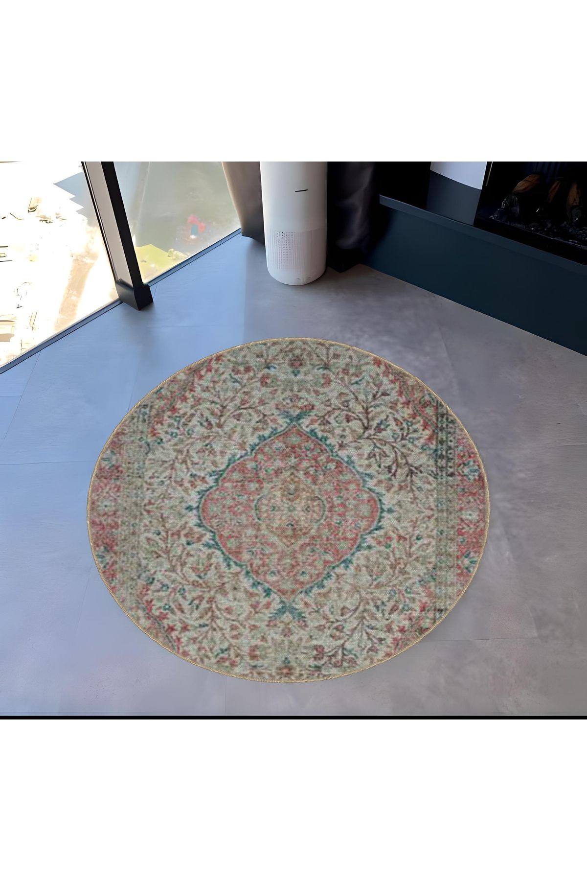 Açık Ton Geleneksel Desenli Yuvarlak Dokuma Taban Vintage Dekoratif Halı 6071