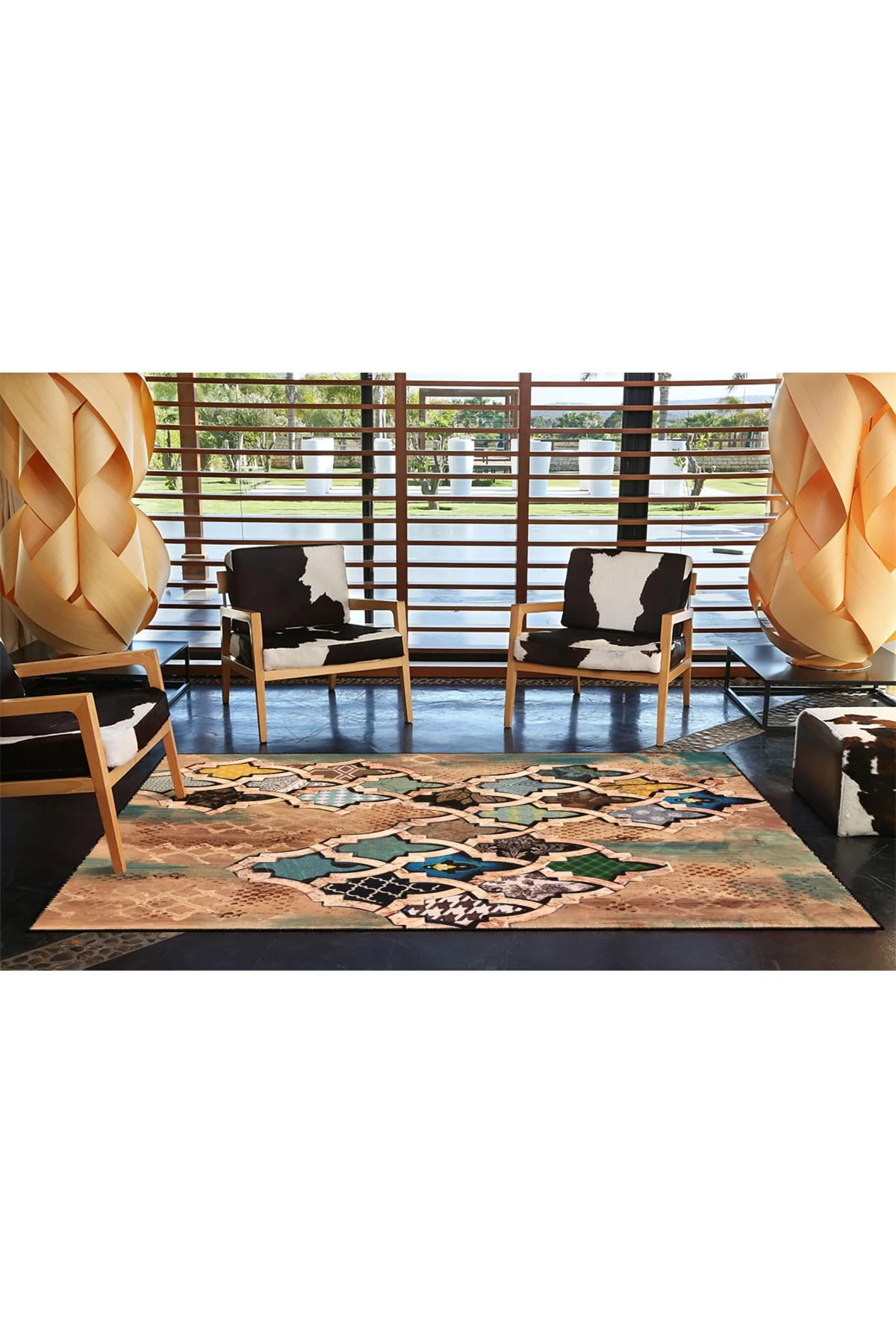 Kreatif Kahverengi Baklavalı Modern Desenli Dokuma Taban ve Dekoratif Yıkanabilir Halı miravip8643