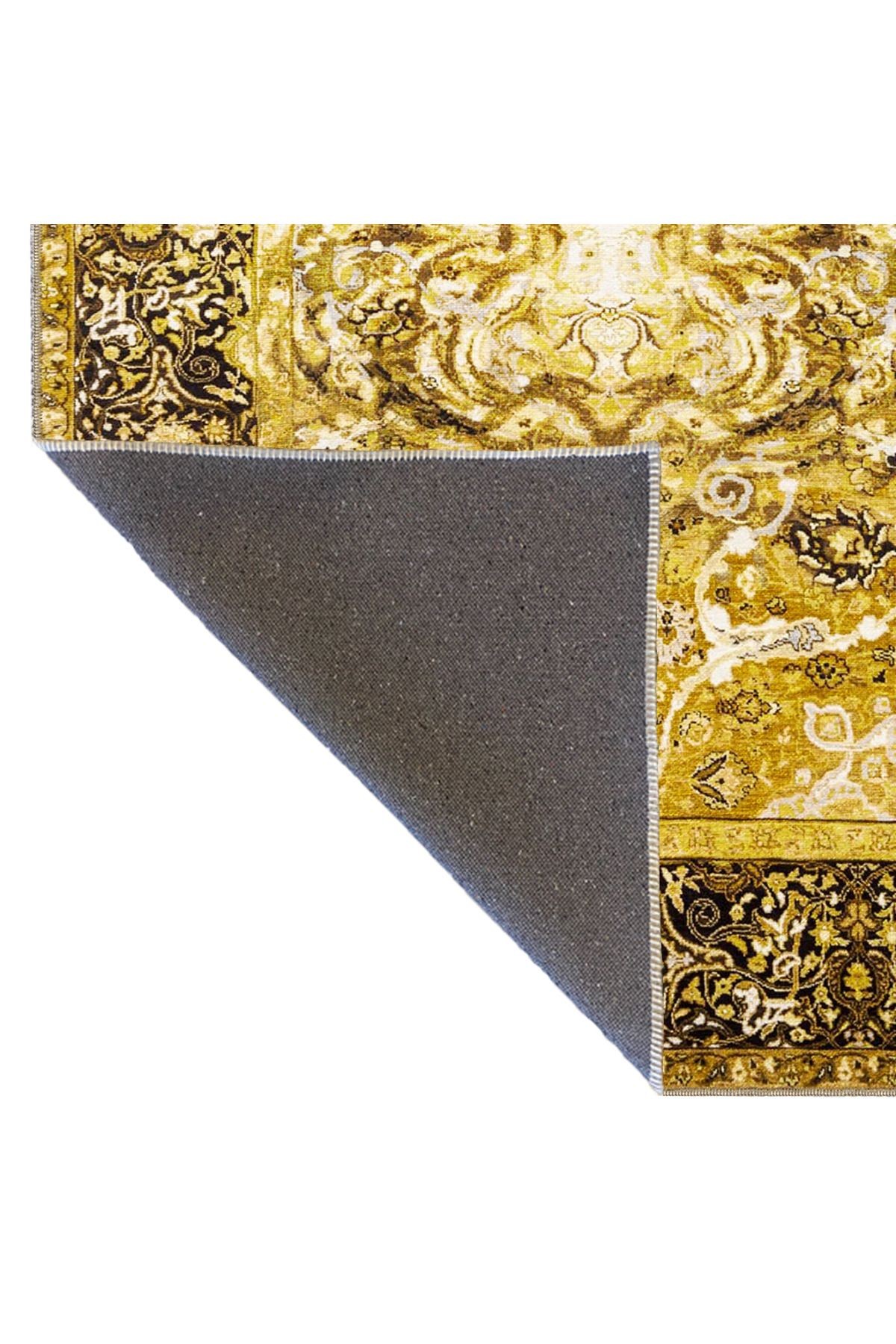 Sarı Temalı Geleneksel Motif Etnik Desenli Vintage Dekoratif Halı 3431