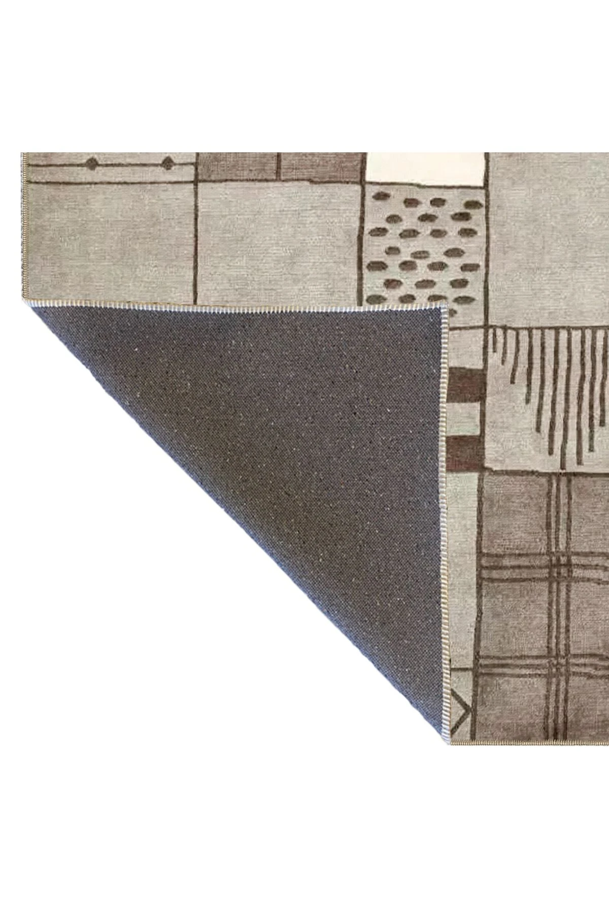 Geometrik Kahverengi Kareli Desenli Dokuma Taban Halı miravip1001