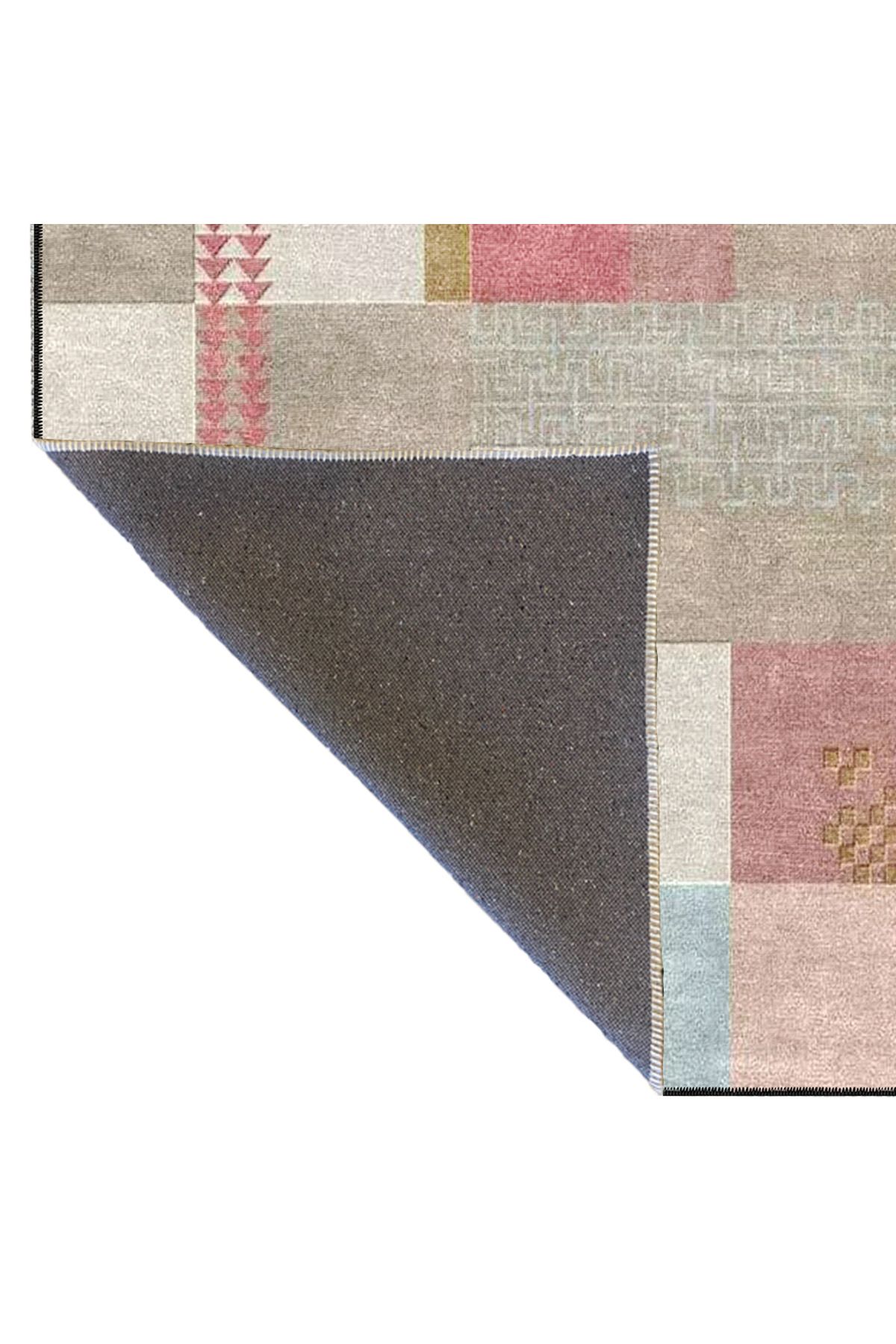 Pembe Krem Kareli Desenli Dekoratif Halı miravip893