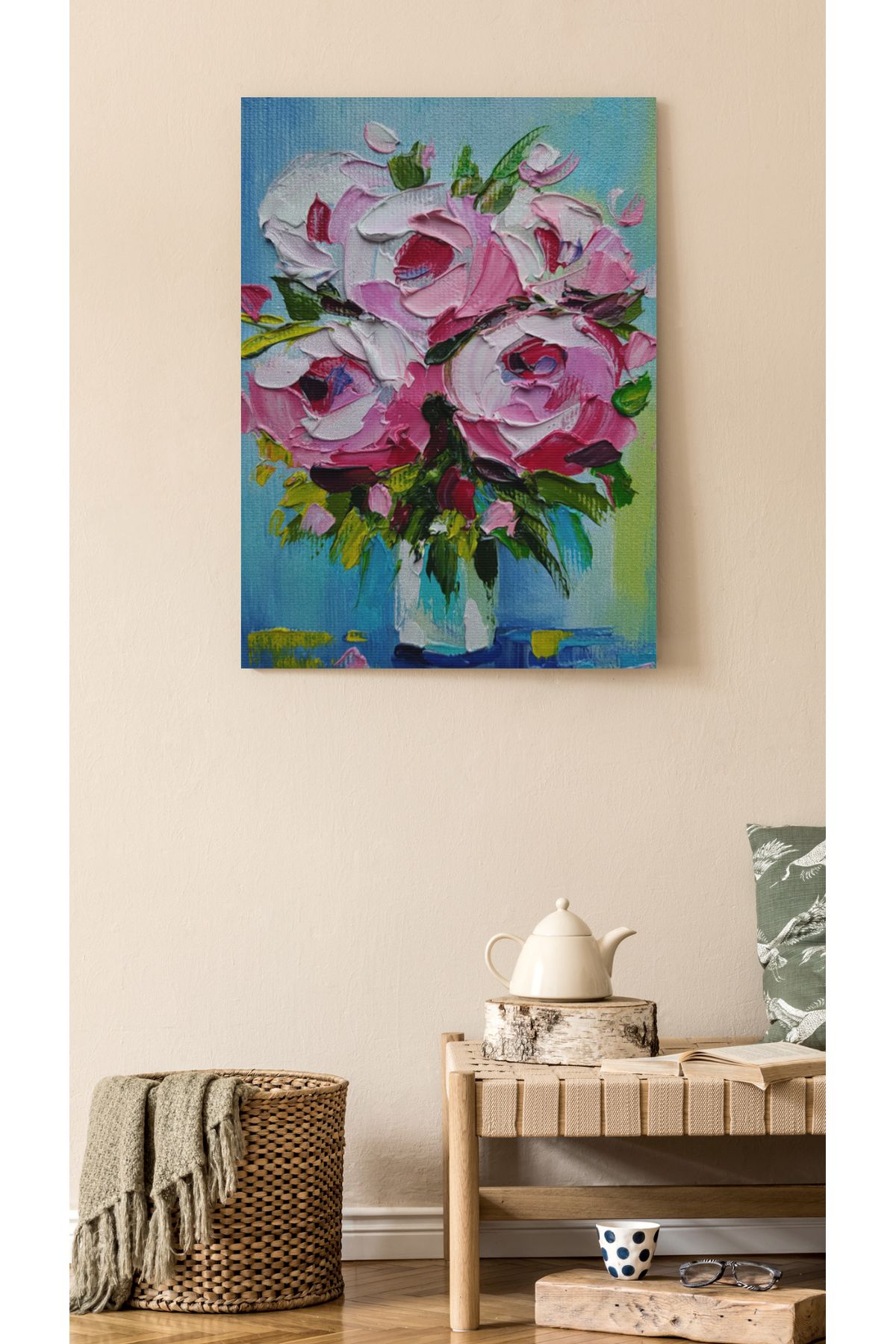 Kanvas Tablo Vazo Çiçek Desenli Renkli Temalı Modern Tablo