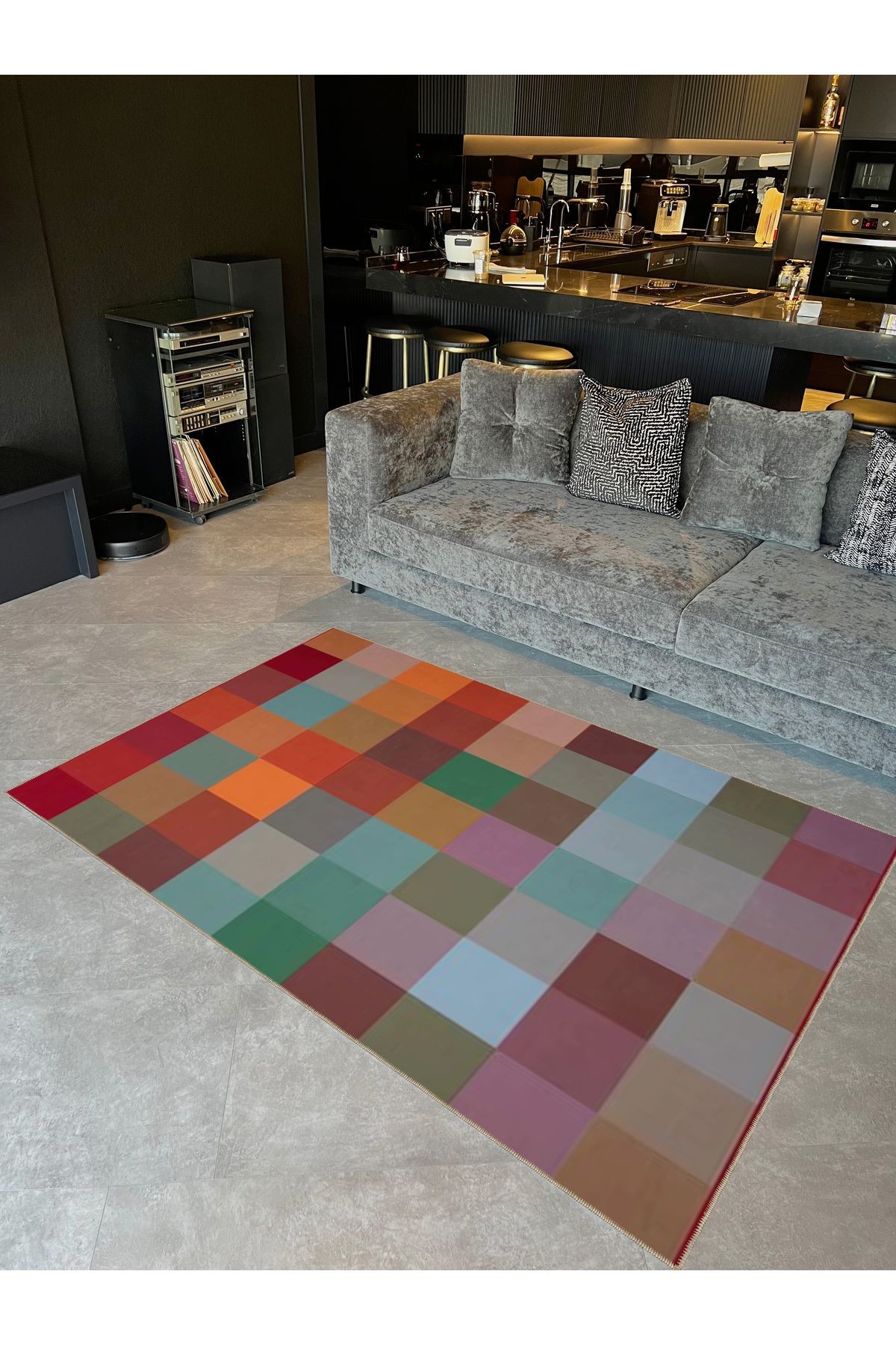 Ametist Serisi Çok Renkli Patchwork Geometrik Detaylı Dokuma Taban Modern Dekoratif Halı ametist23