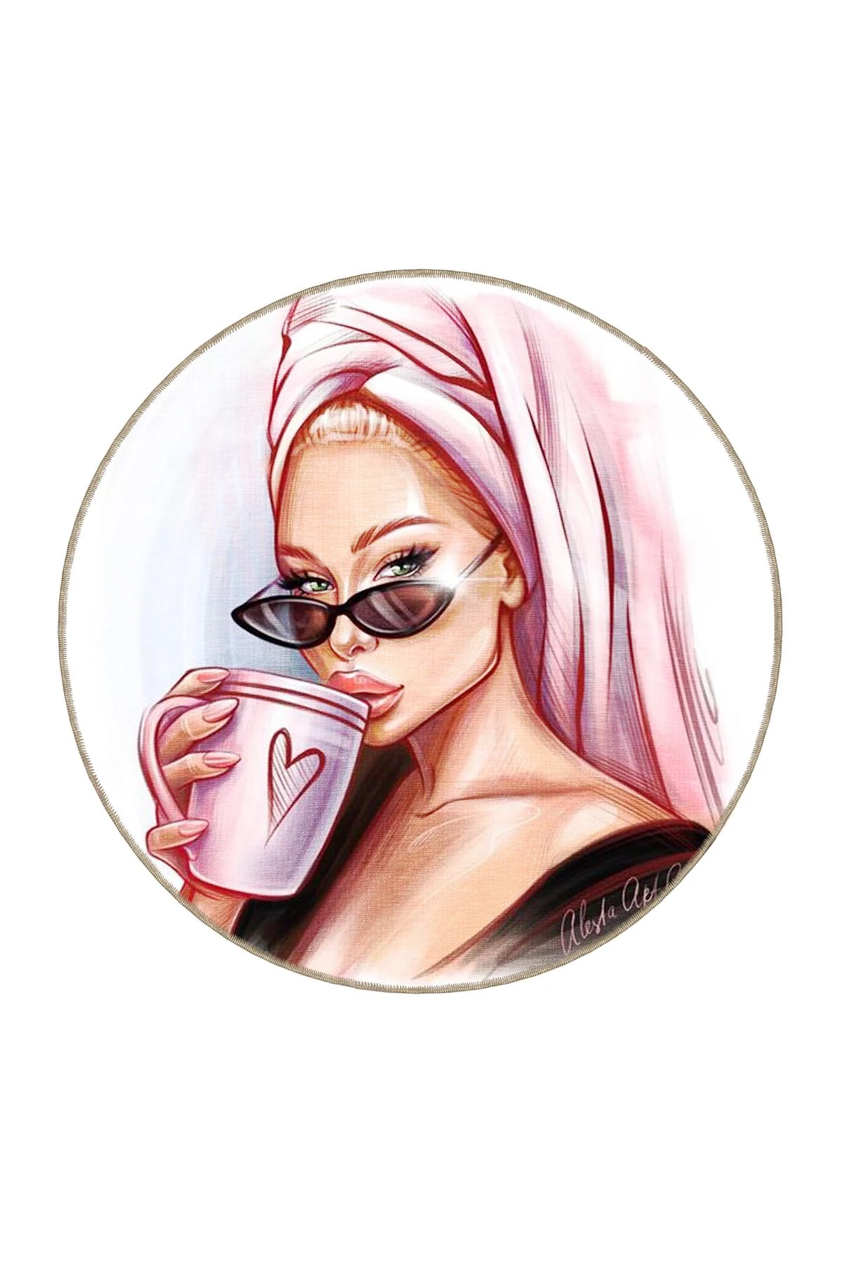 Kadın ve Sakız Pembe Desenli Modern Dekoratif Halı 3667