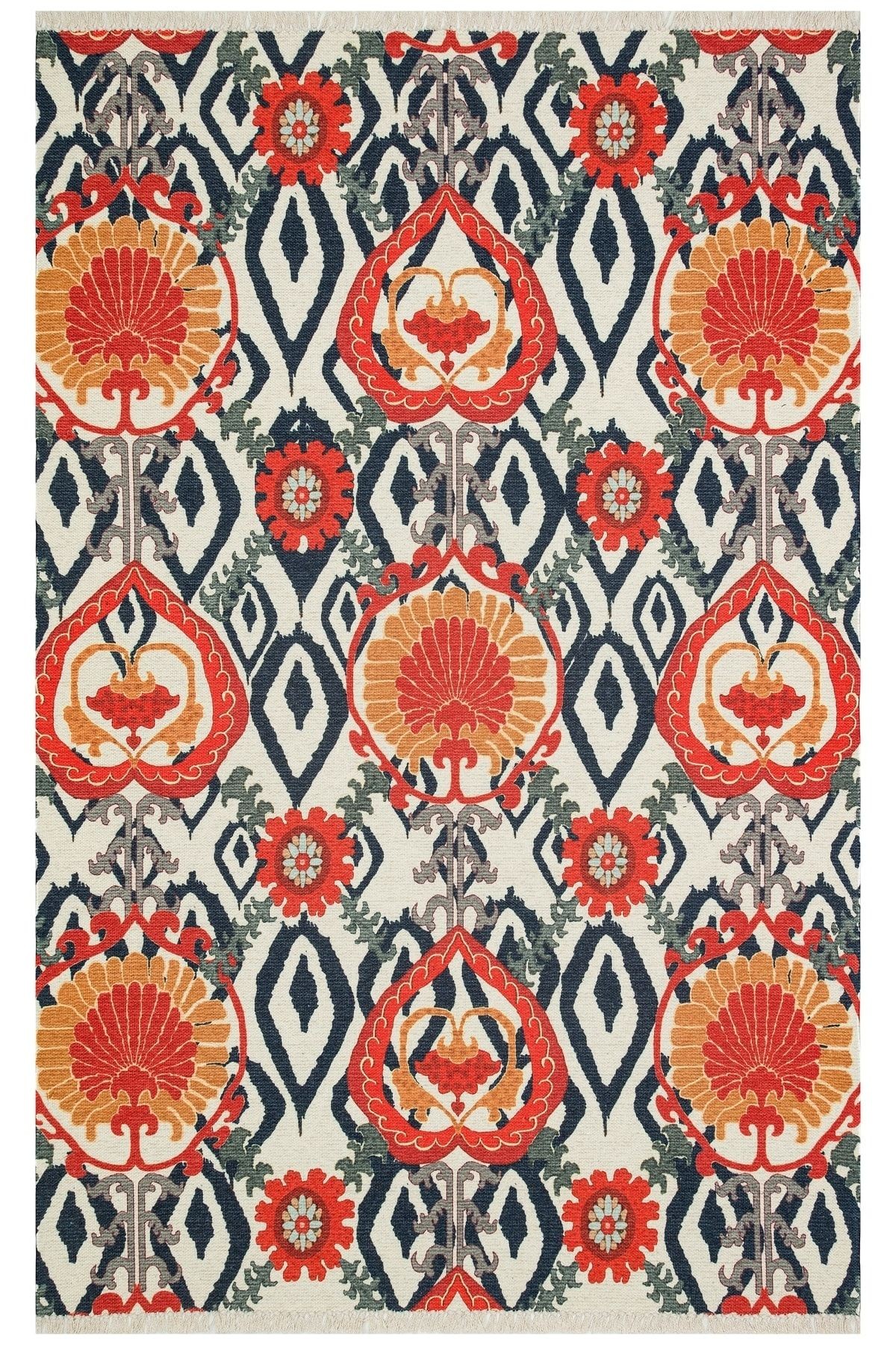 Cotton 534 Etnik Ve Çiçek Desenli Kilim