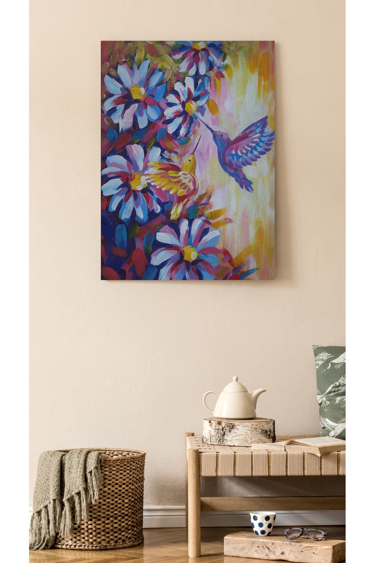 Kanvas Tablo Uçan Kuş Manzaralı Desenli Renkli Temalı Modern Tablo