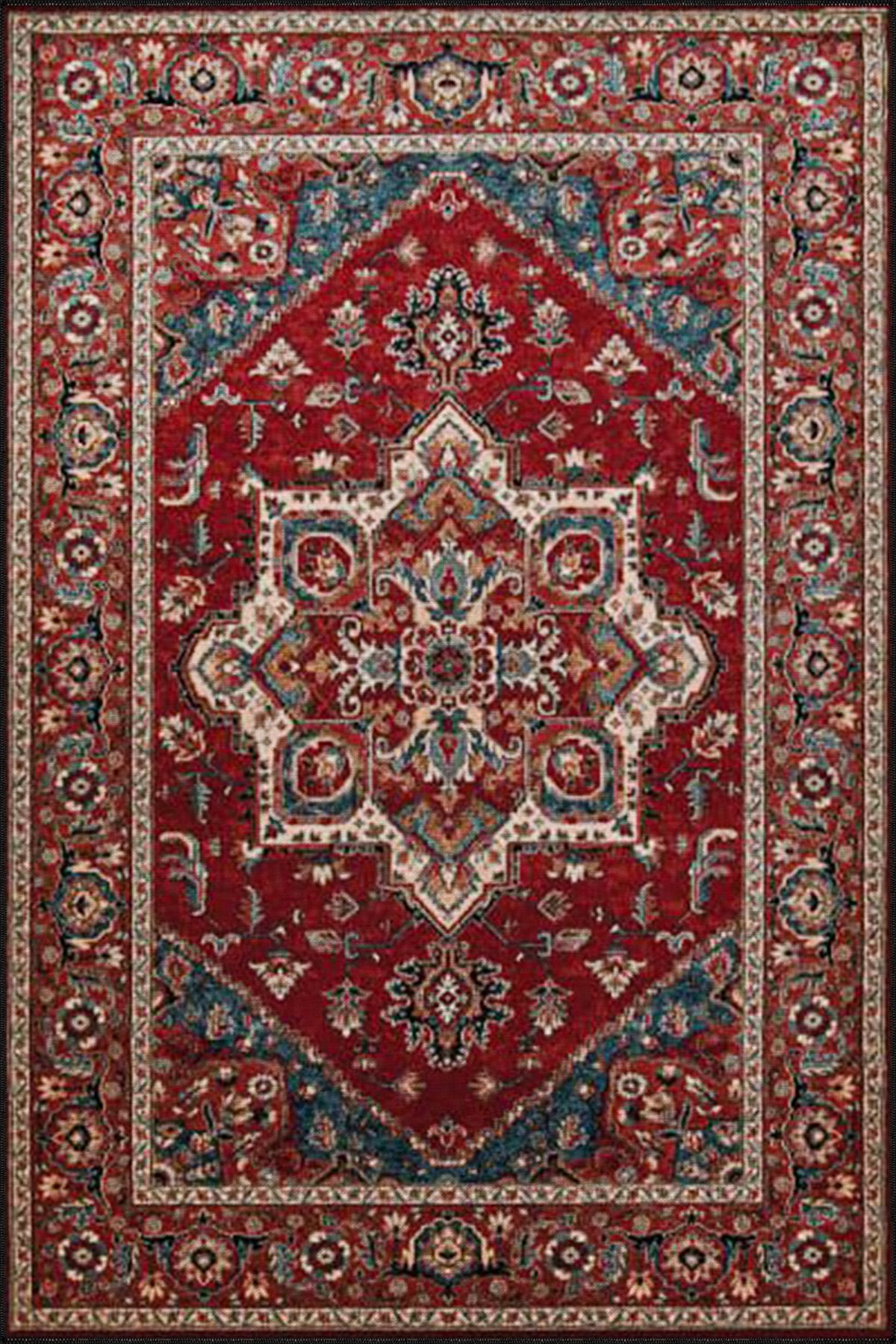 Kırmızı Mavi Renkli Yıldızlı Geleneksel Modern Dokuma Taban ve Dekoratif Halı miravip106