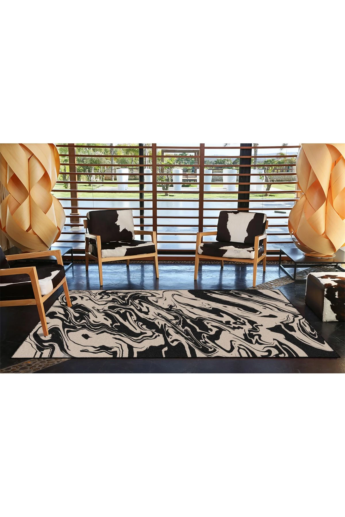 Kahverengi Bulanık Temalı Desenli Dokuma Taban ve Yıkanabilir Halı miravip9543