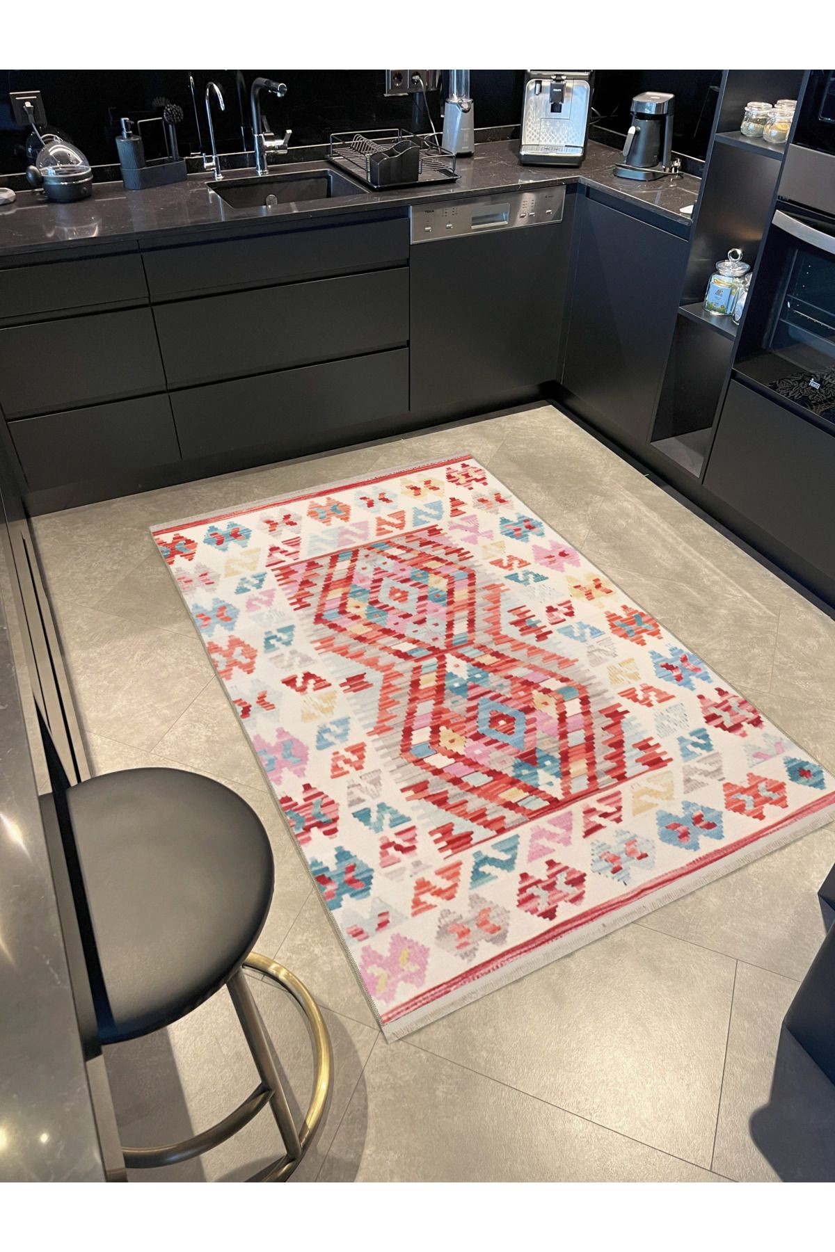 Açık Ton Çok Renkli Karma Geometrik Şekil Desenli Modern Dekoratif Halı 1955