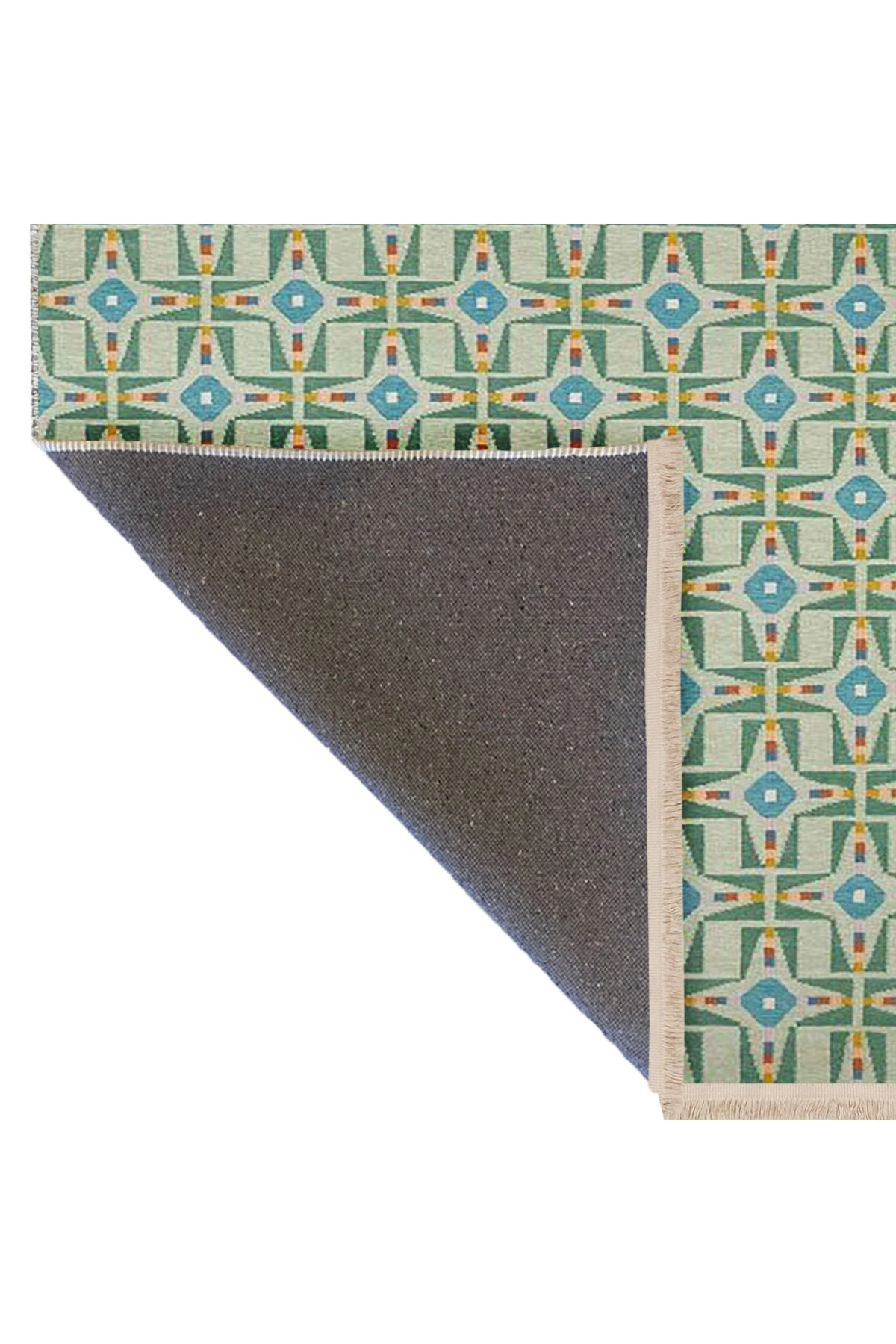 Paris Koleksiyonu Yeşil Mavi Tonlar Karma Şekil Motifleri Desenli Vintage Dekoratif Halı 161