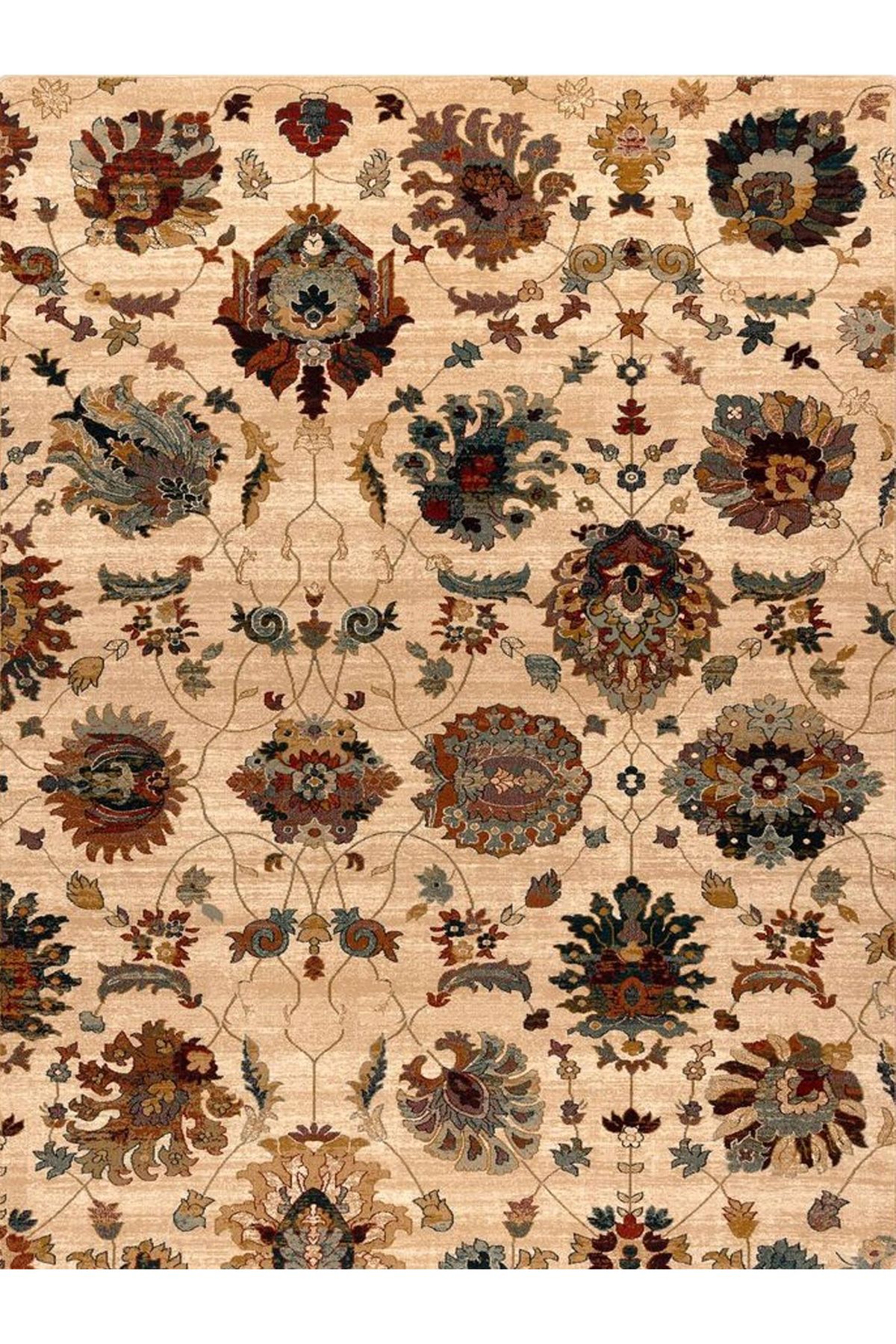 Kuzey Koleksiyonu Bej Kahve Etnik Desenli Dokuma Taban Modern Dekoratif Halı kuzey37