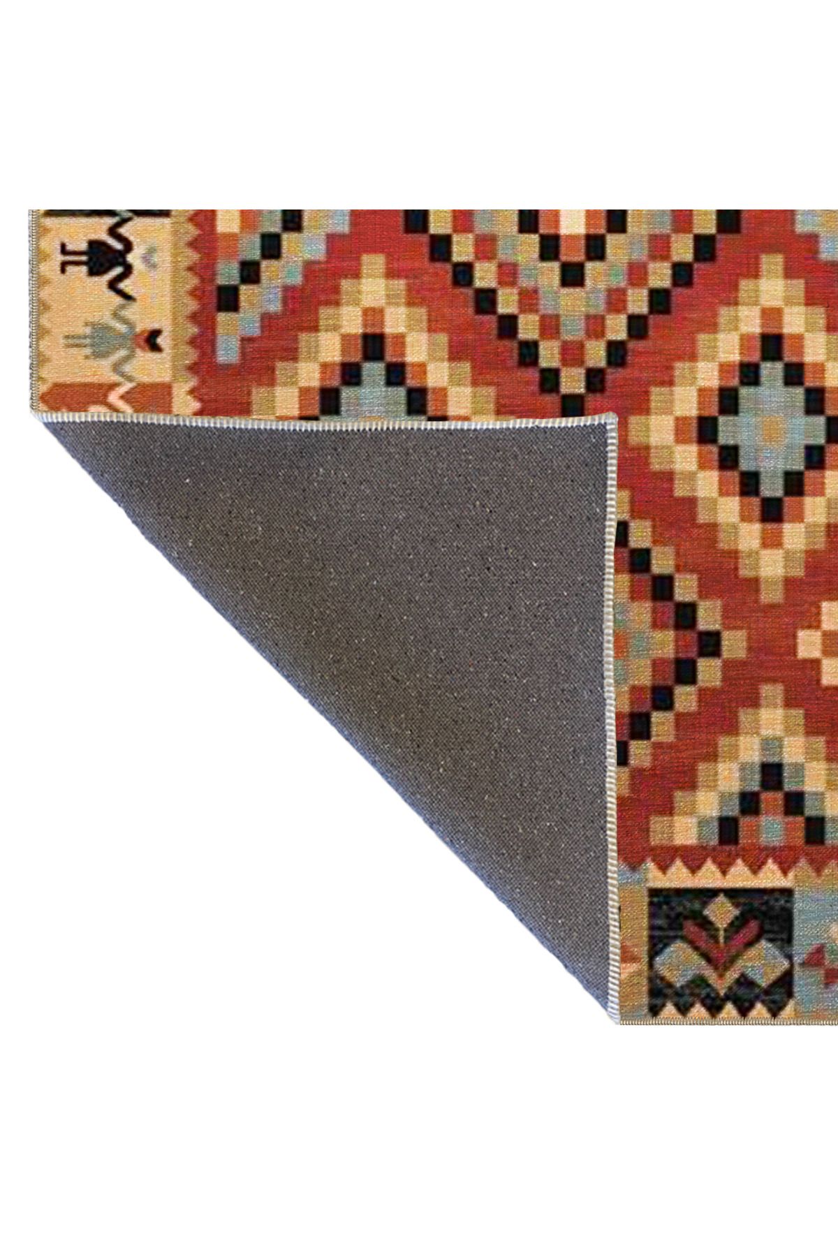 Kahverengi Geometrik Desenli Etnik Dokuma Taban Halı 4266