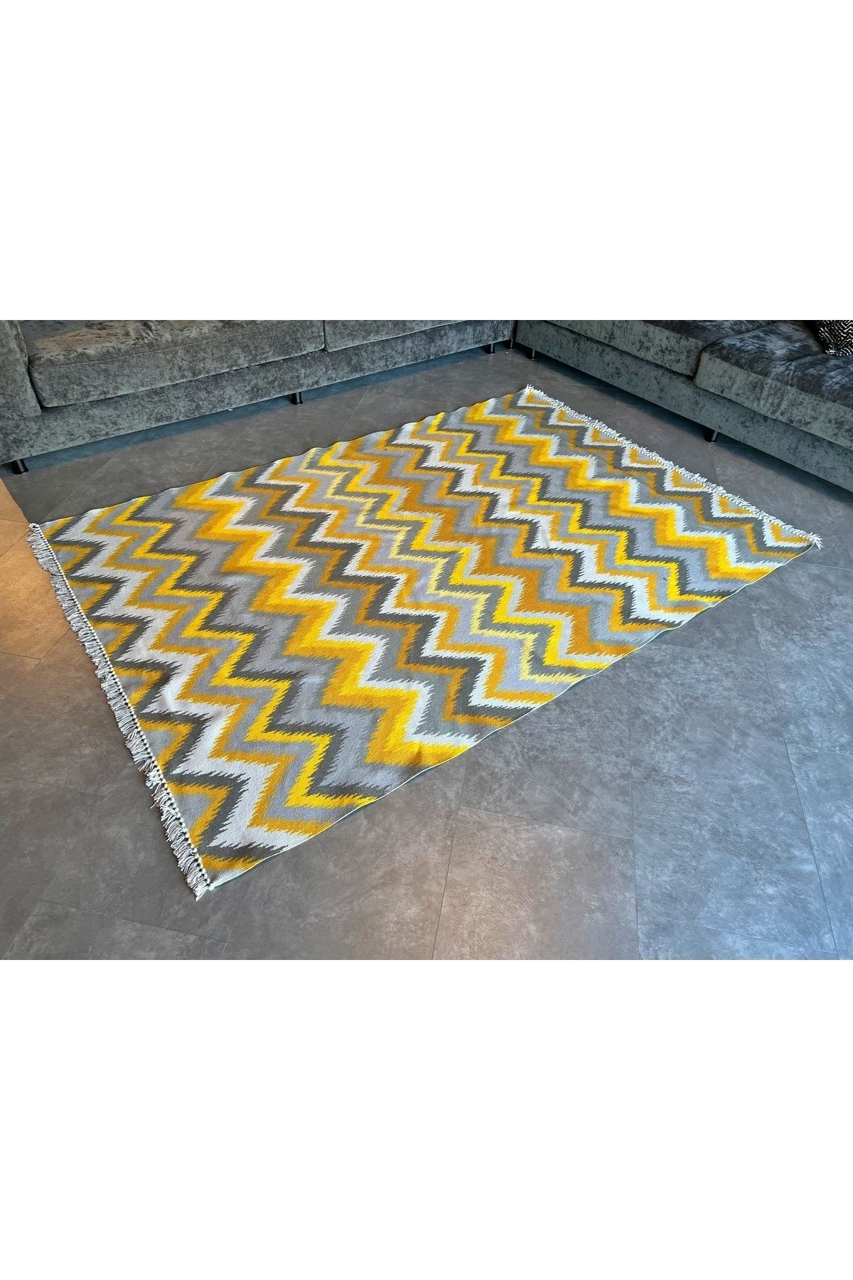 Cotton 543 Sarı Ve Gri Zigzag Desenli Kilim