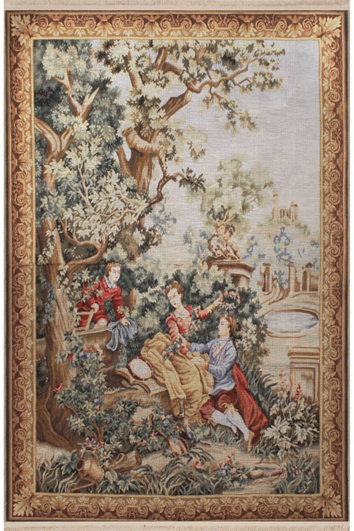 Çok Renkli Goblen Tasarım Ağaç ve İnsan Desenli Kreatif Vintage Dekoratif Halı 2888