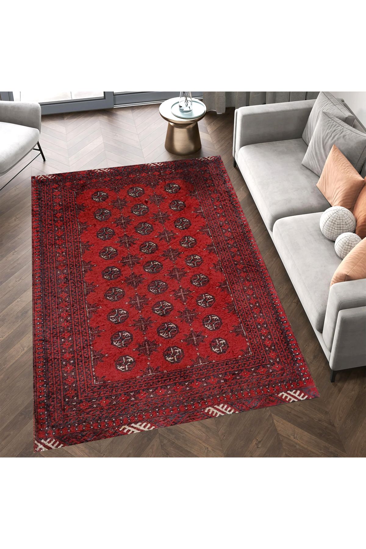 Mete Koleksiyonu Kırmızı Temalı Etnik Şekiller Motifli Desenli Vintage Dekoratif Halı 25