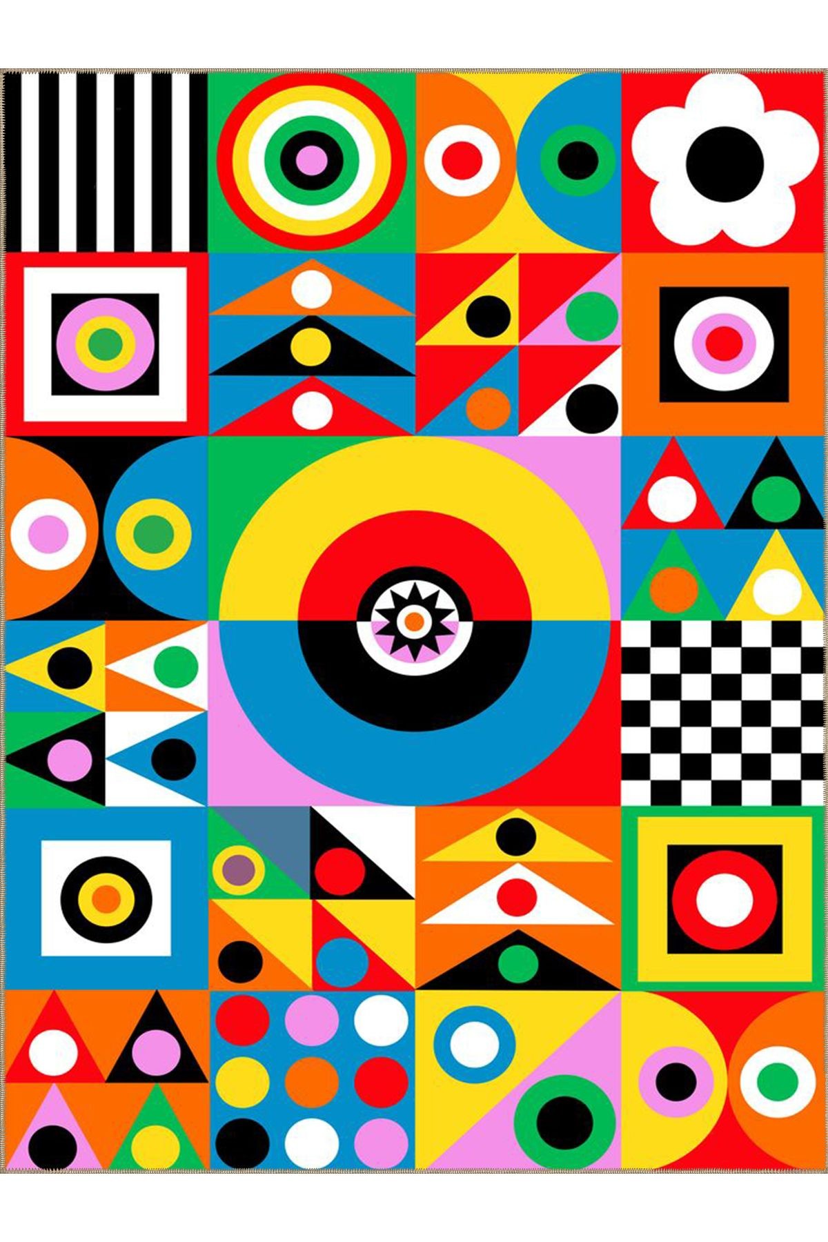 Buse Koleksiyonu Çok Renkli Geometrik Şekiller Desenli Dokuma Taban Modern Dekoratif Halı buse15