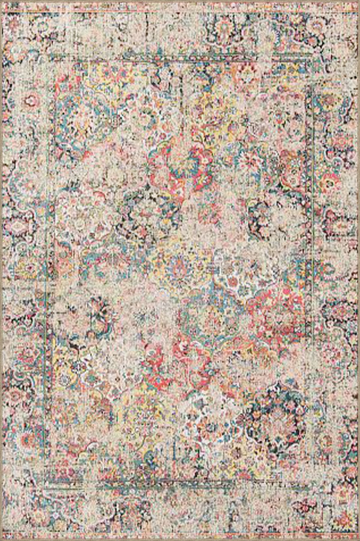 Krem Geometrik Desenli Dokuma Taban miravip813