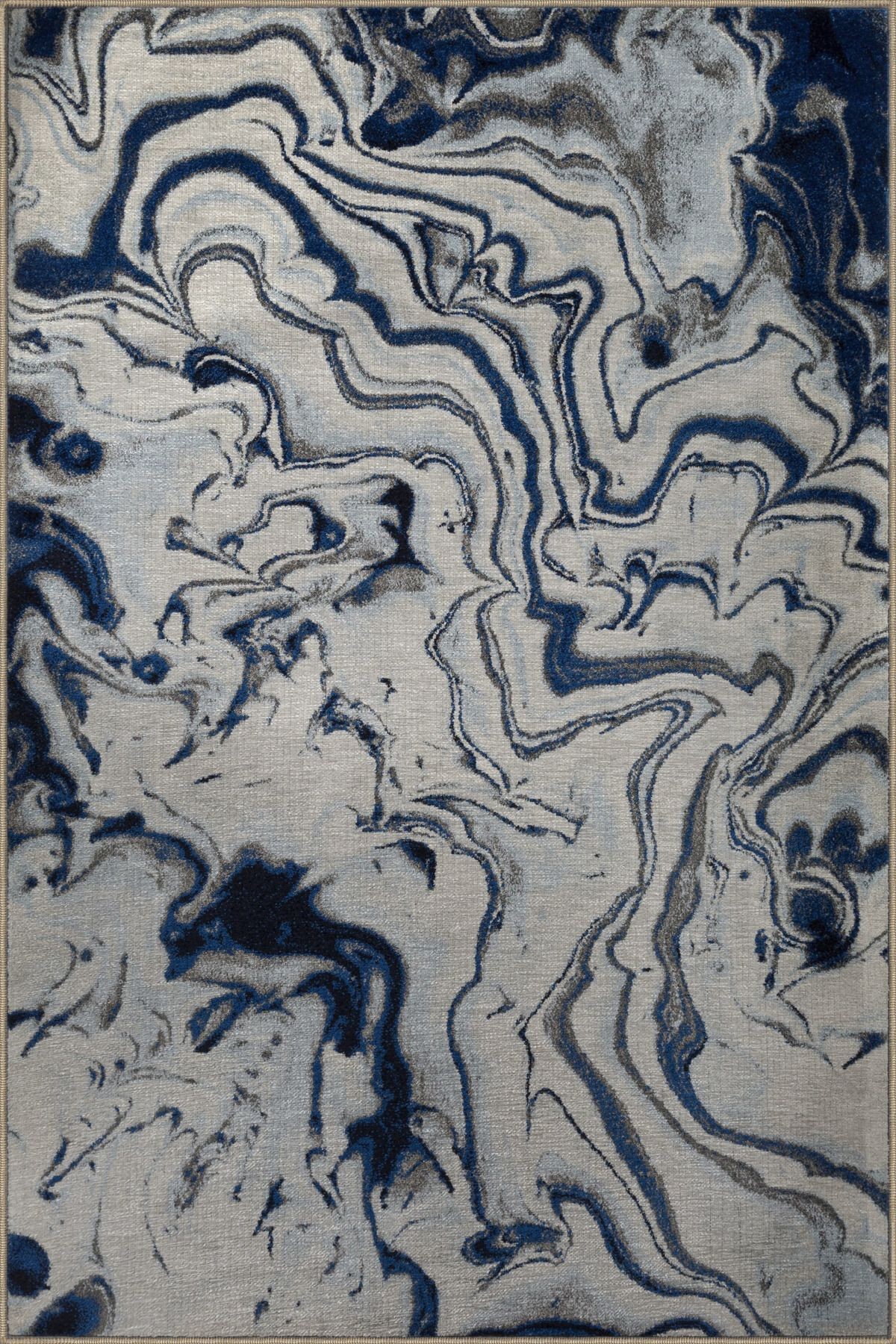 Mavi Bej Temalı Abstract Soyut Desenli Kreatif Modern Dekoratif Halı 3035