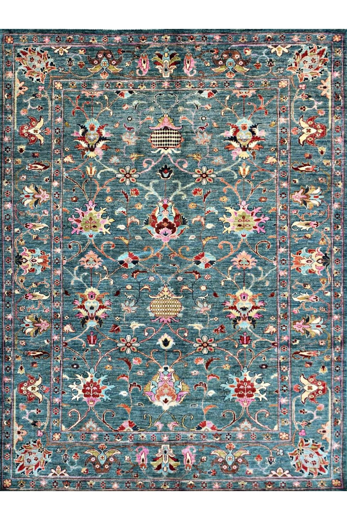 Mete Koleksiyonu Turkuaz Temalı Geleneksel Motif Desenli Vintage Dekoratif Halı 44