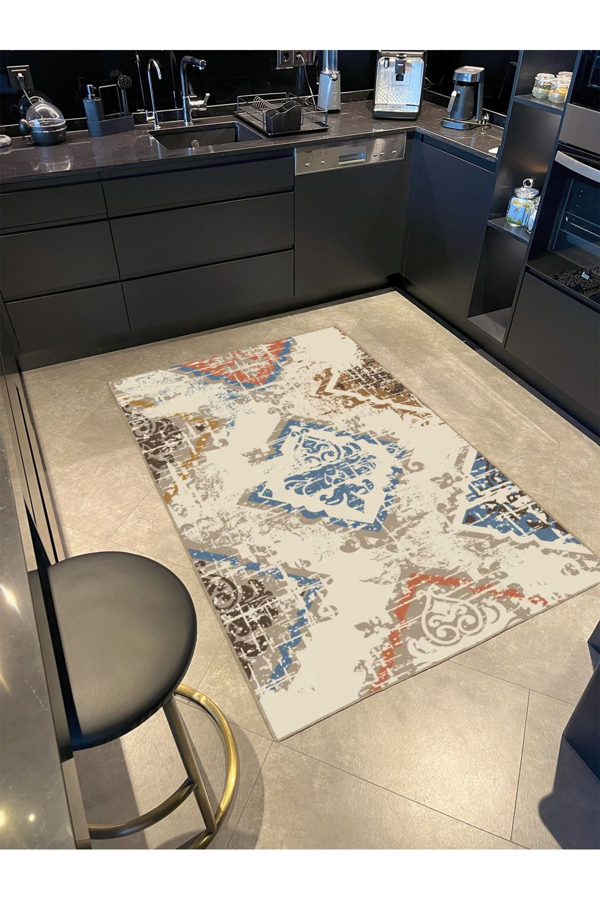 Sarı Kahverengi Baklavalı Temalı Dekoratif Halı ve Yıkanabilir Halı miravip9717