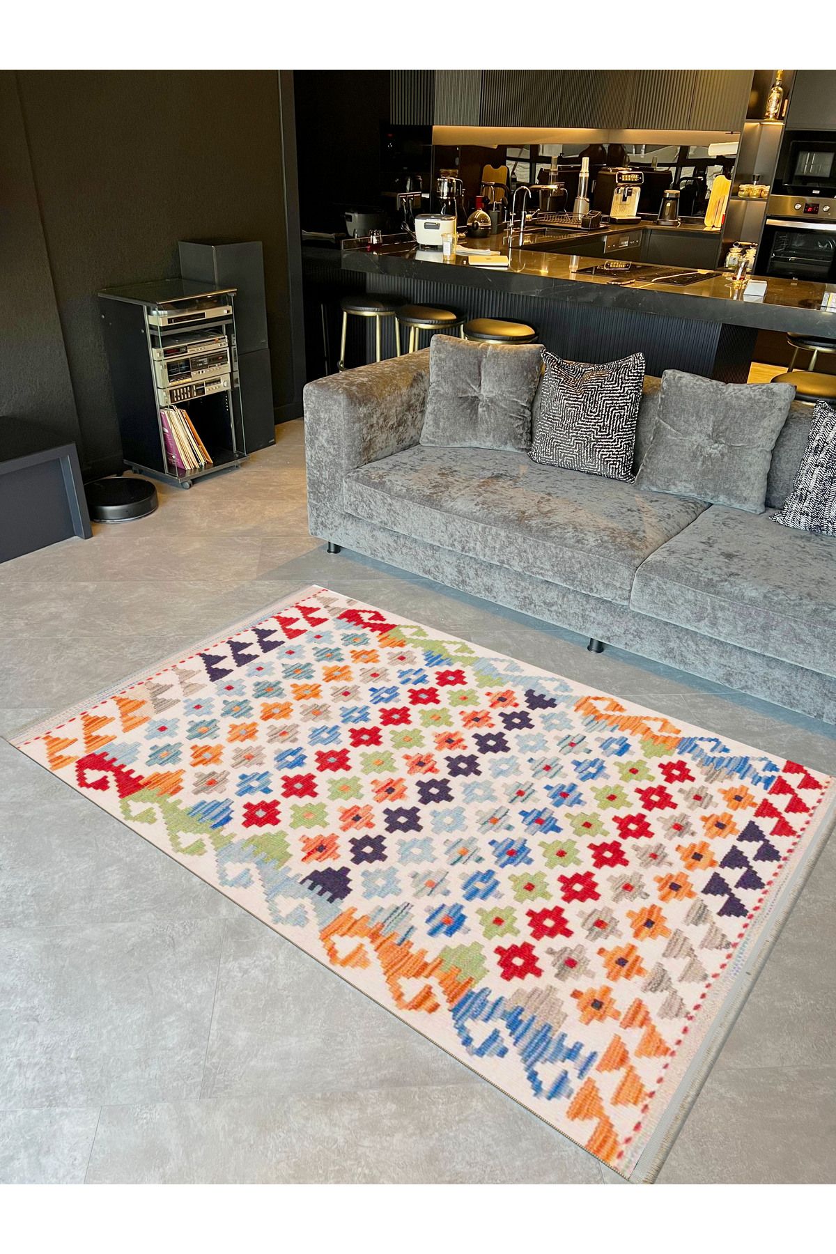 Güney Koleksiyonu Çok Renkli Geometrik Motifli Desenli Vintage Dekoratif Halı 36