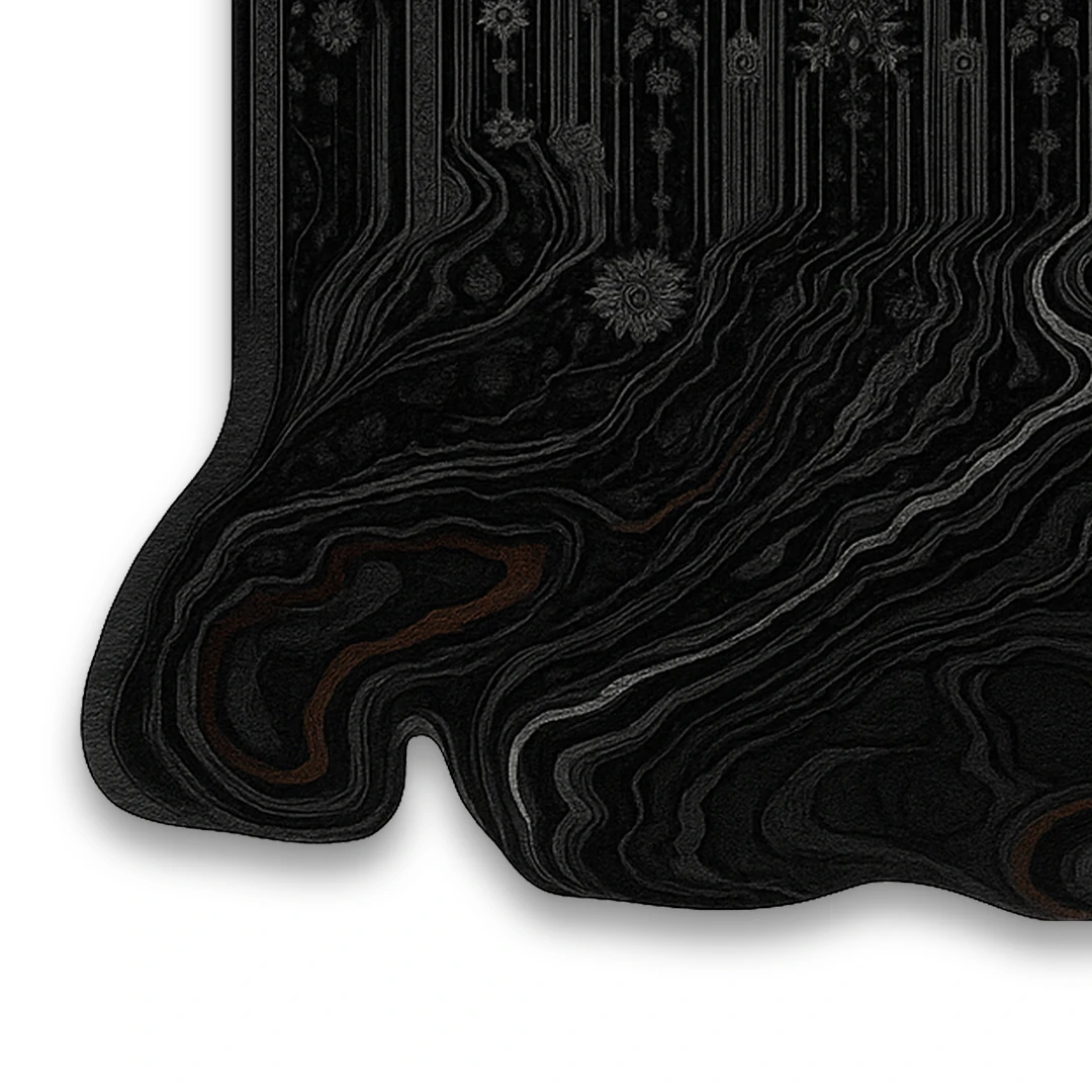 MOSSO Siyah Temalı Çiçekli ve Soyut Dalgalı Desenli Dokuma Taban Modern Dekoratif Halı mosso1011