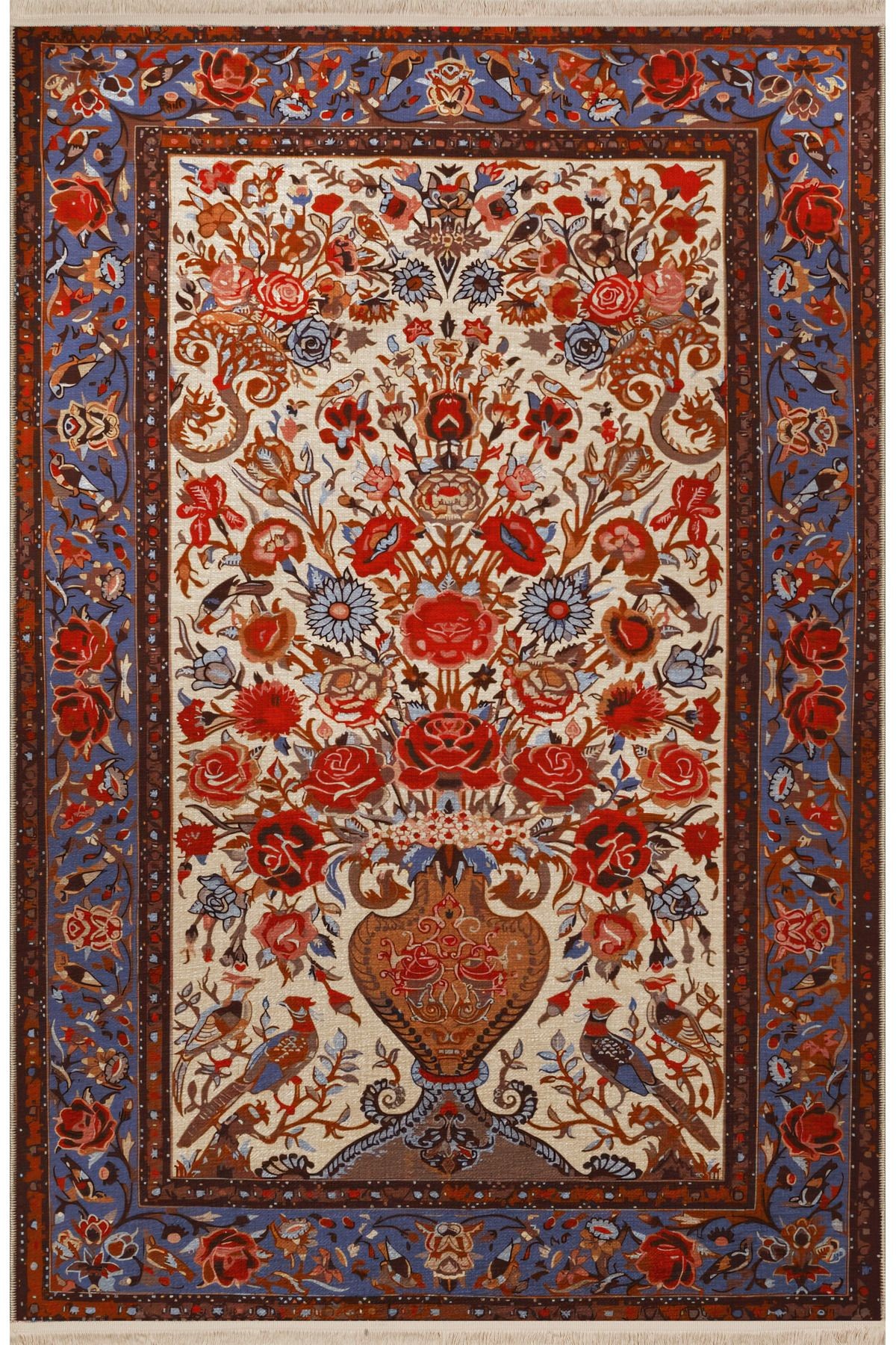 Çok Renkli Geleneksel Motif Etnik Çiçek Desenli Vintage Dekoratif Halı 2586