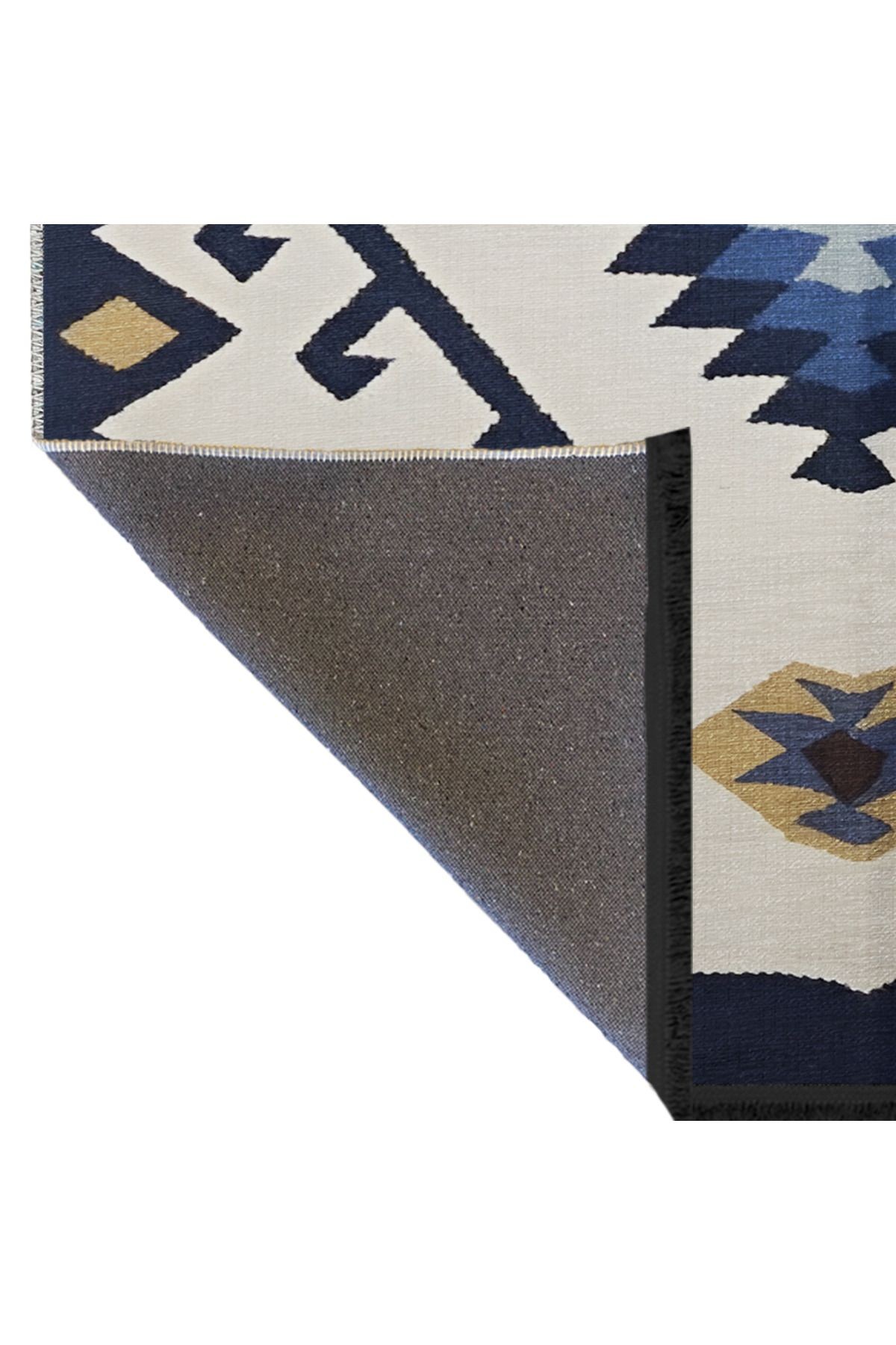 Mavi Bej Temalı Geleneksel Motif Desenli Vintage Dekoratif Halı 1933