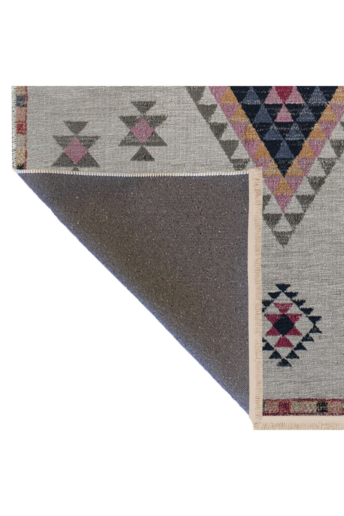 Bej Temalı Çok Renkli Geleneksel Motif Desenli Saçaklı Vintage Dekoratif Halı 3085