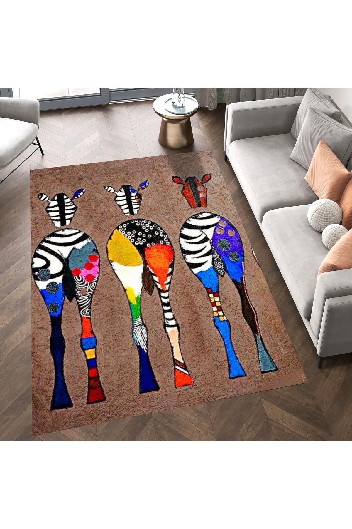 Kuzey Koleksiyonu Renkli Üç Zebra Desenli Dokuma Taban Dekoratif Halı kuzey30