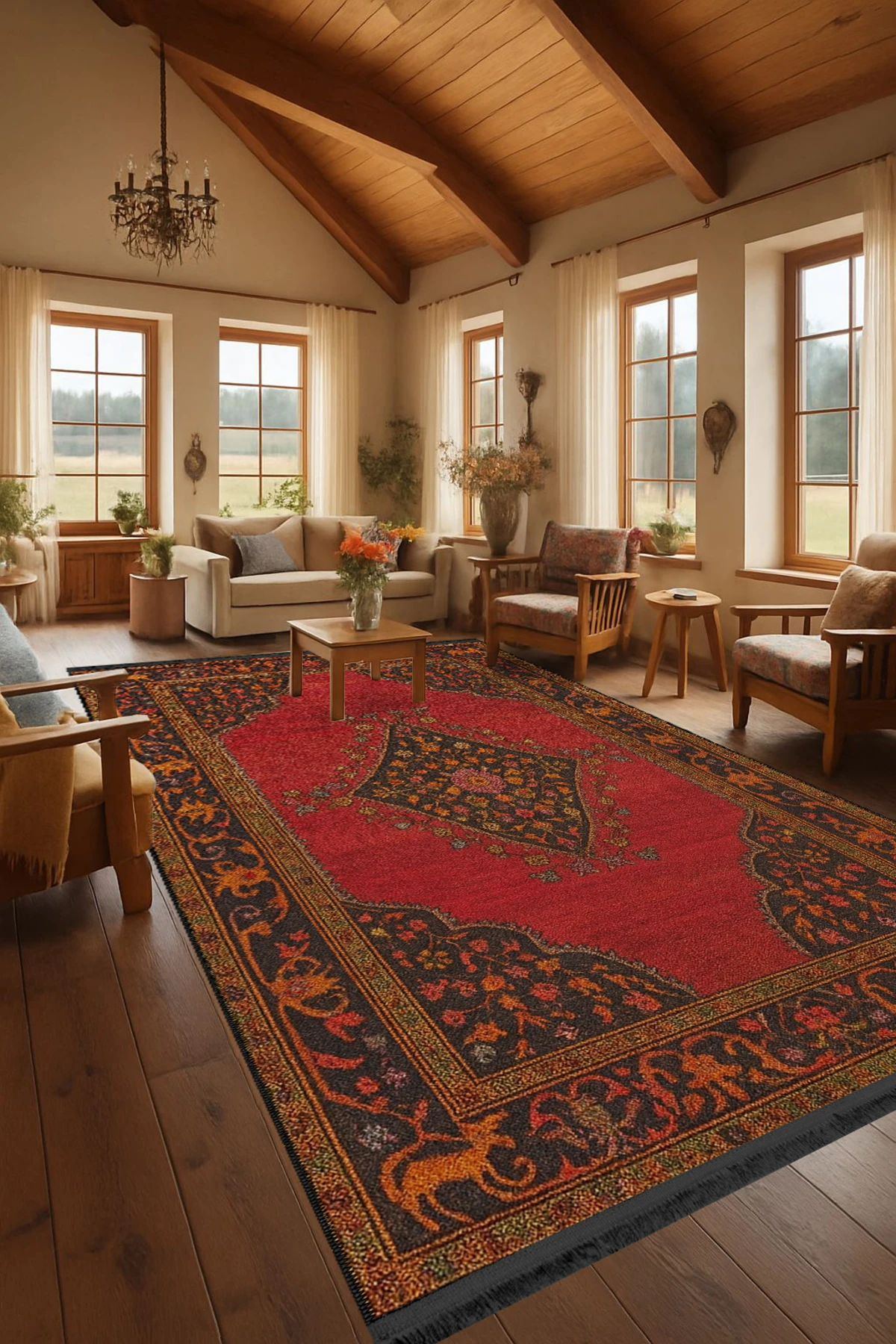 MOSSO Çok Renkli Geleneksel Desen Dokuma Taban Modern Dekoratif Halı mosso402