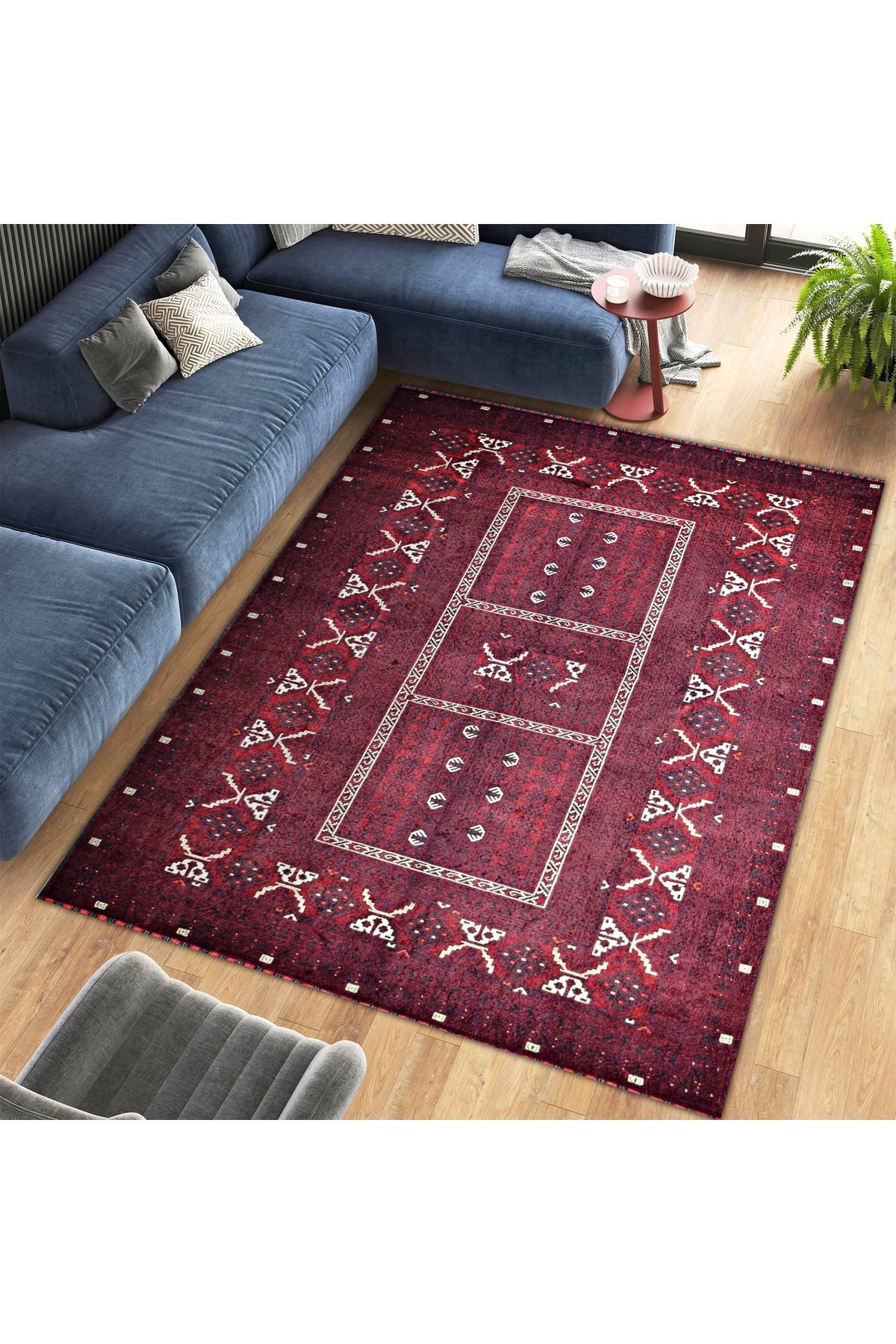 Mete Koleksiyonu Vişne Renk Klasik Geleneksel Desenli Vintage Dekoratif Halı 23