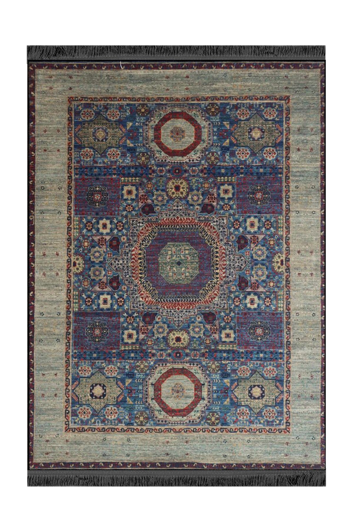 Memlük Koleksiyonu Çok Renkli Geleneksel Etnik Desenli Dokuma Taban Vintage Dekoratif Halı memlük36