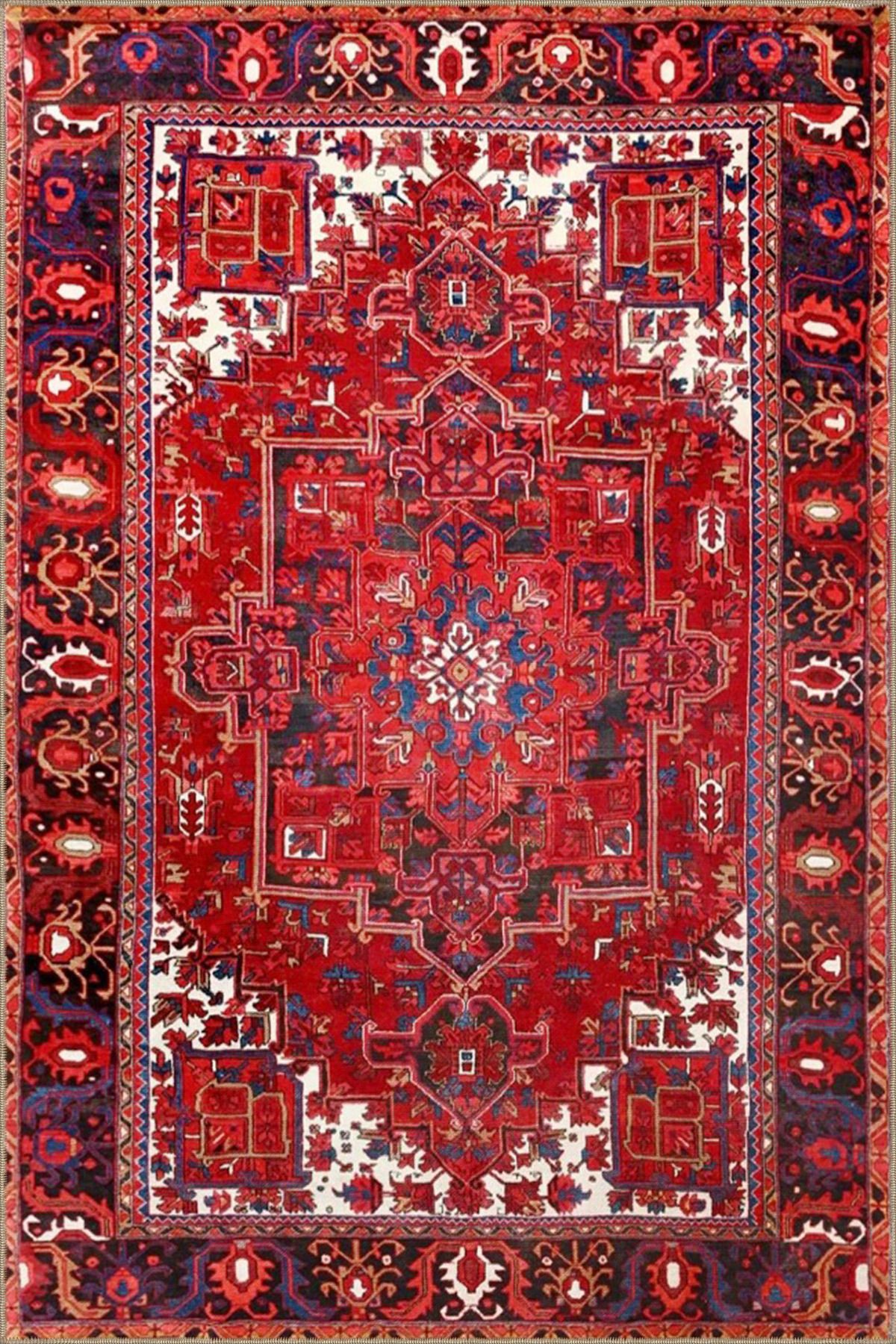 Kırmızı Renkte Geleneksel ve Geometrik Dekoratif Dokuma Taban Halı miravip15