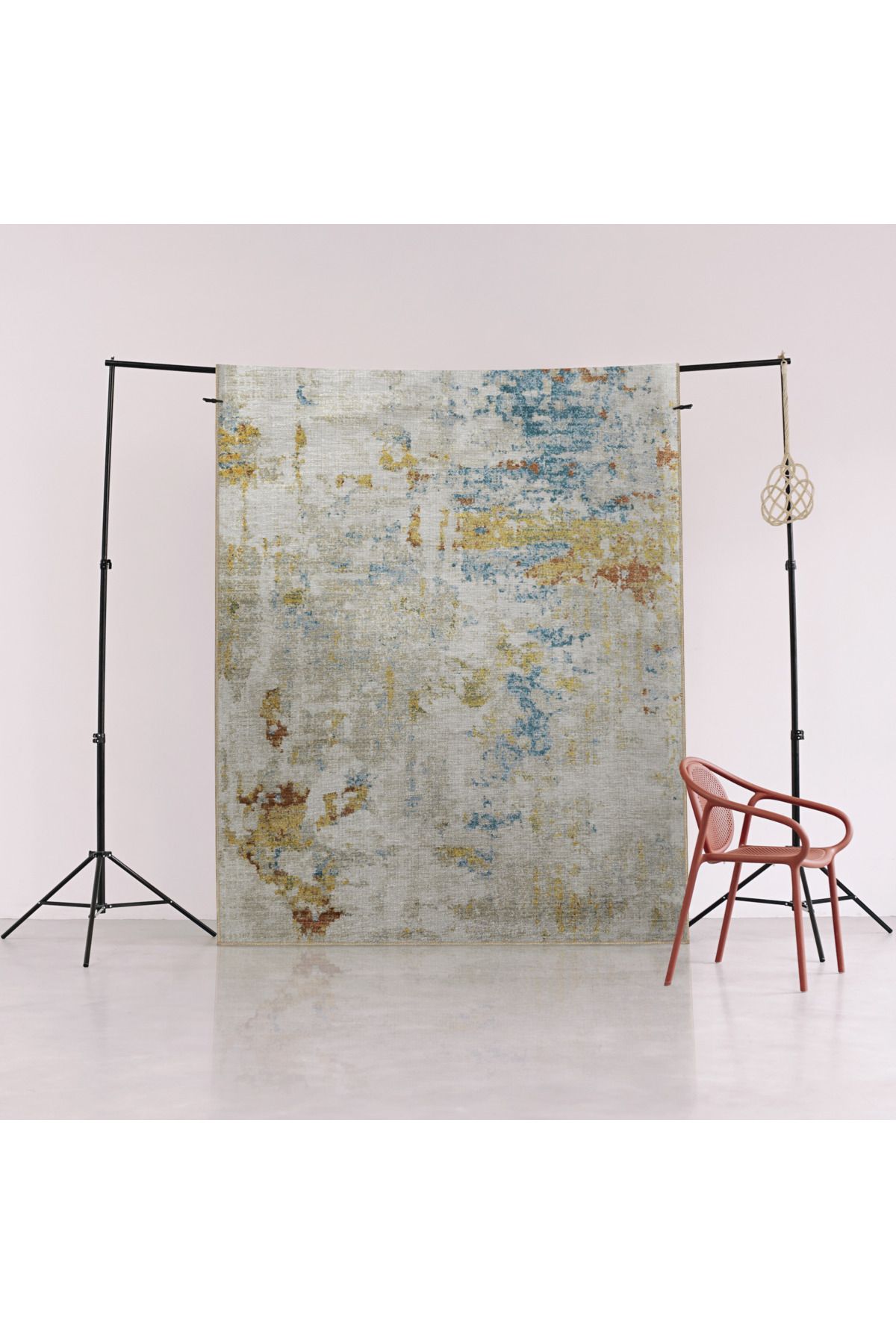 Bej Temalı Çok Renkli Soyut Desenli Kreatif Modern Dekoratif Halı 2858