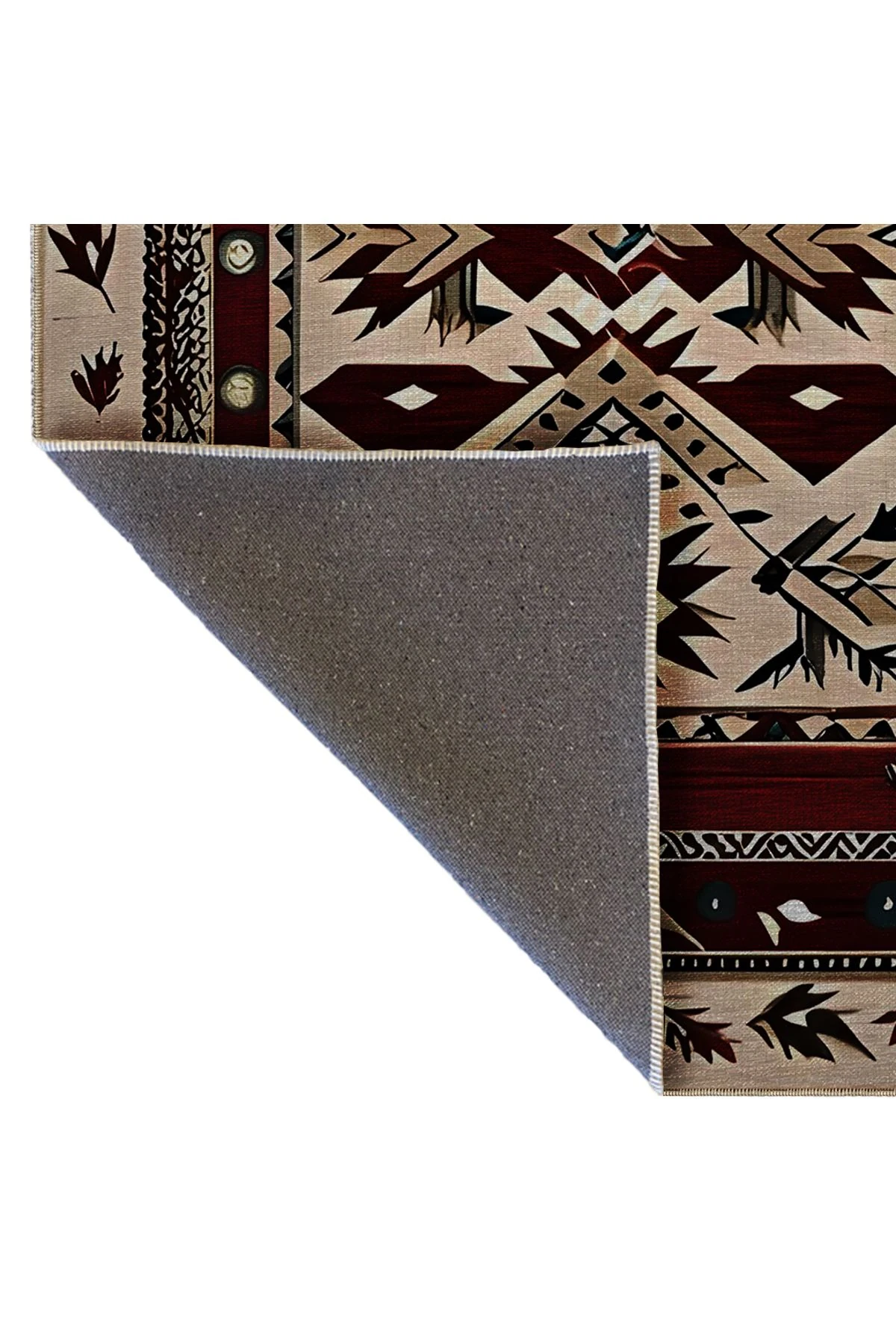 Bordo ve Bej Renkli Antik Tasarım Serisi Kenar Detaylı Desenli Vintage Dekoratif Halı antik14