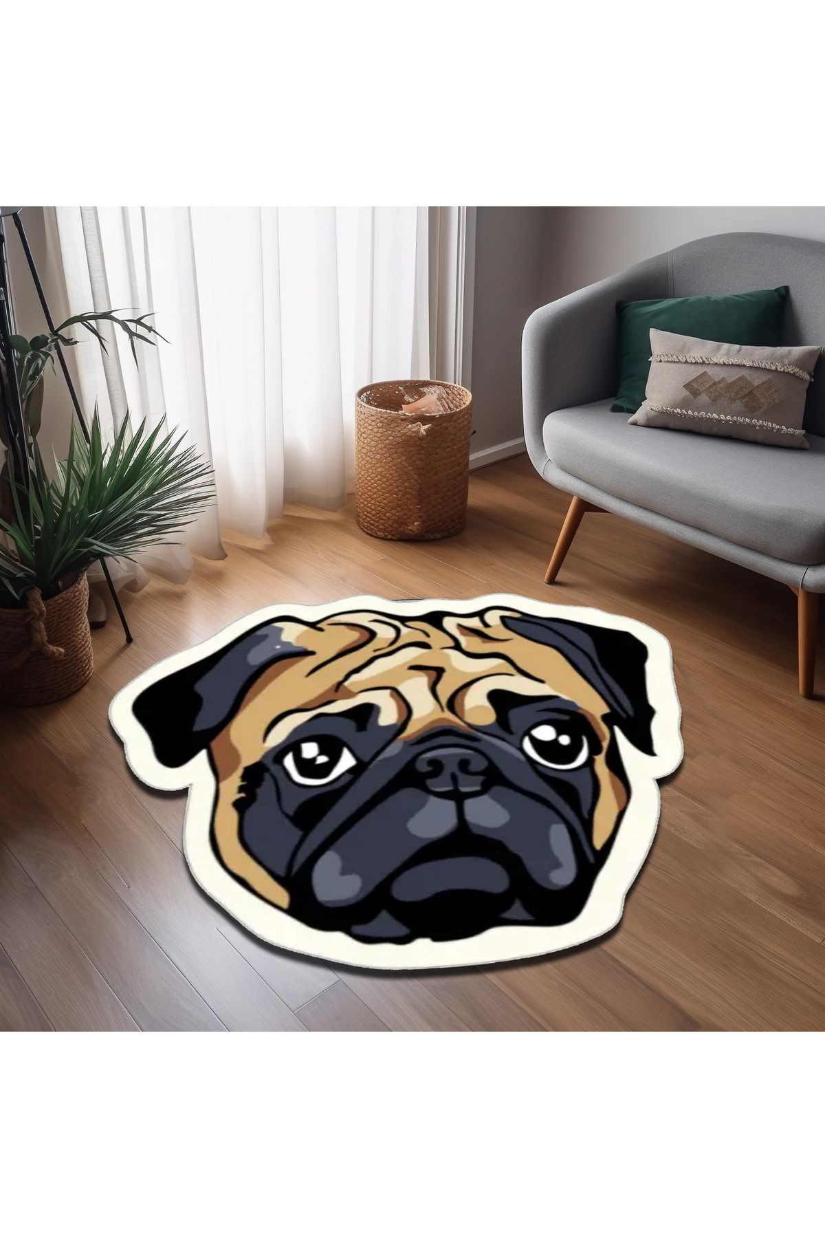 Özge Koleksiyonu Pug Köpek Detaylı Dokuma Taban Halı özge59