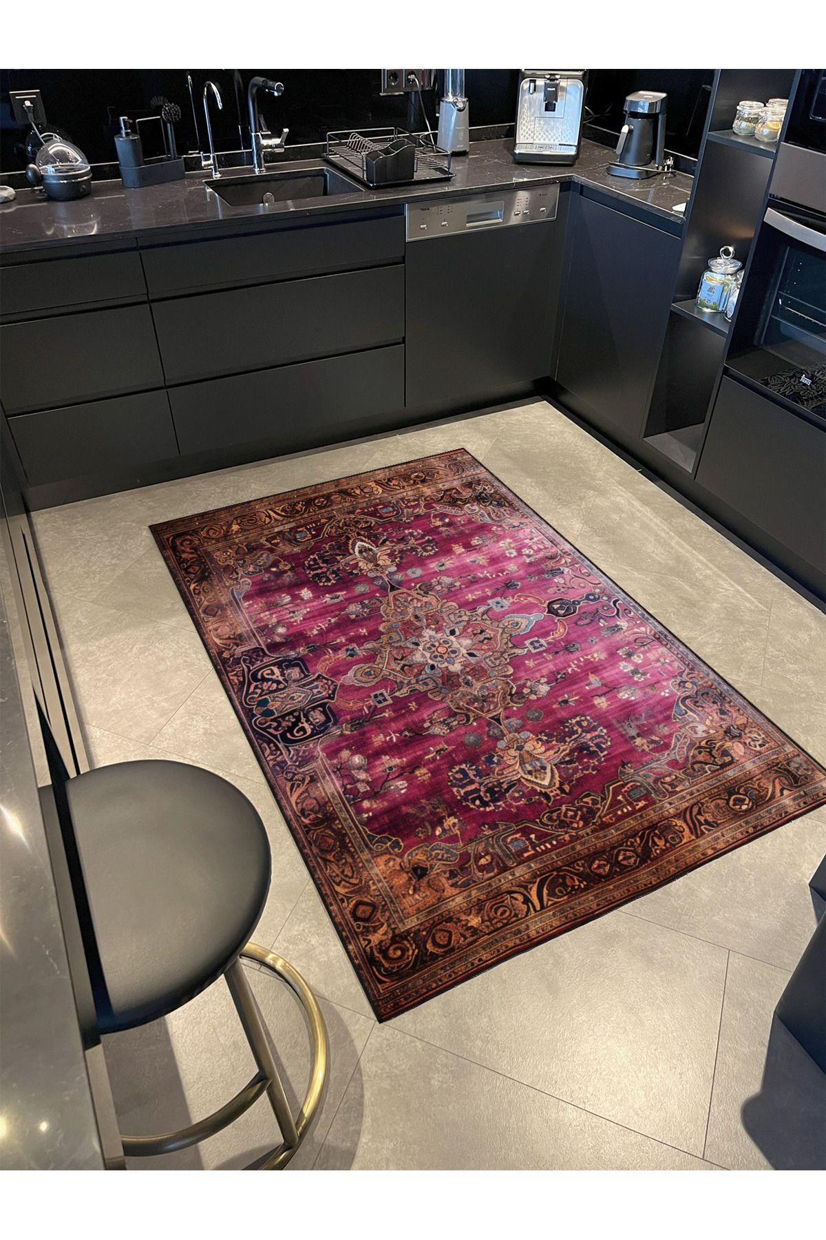 Dido 2 Koleksiyonu Pembe Temalı Geleneksel Motif Desenli Vintage Dekoratif Halı 05