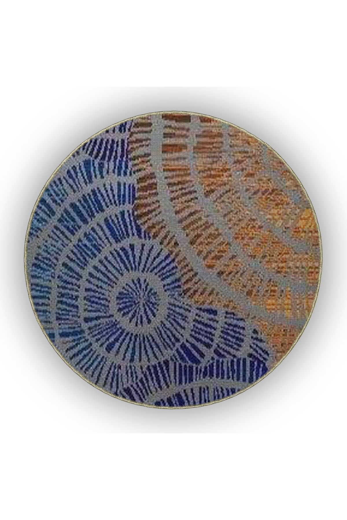 Gri Mavi Temalı Soyut Daire Desenli Kreatif Modern Dekoratif Halı 4904