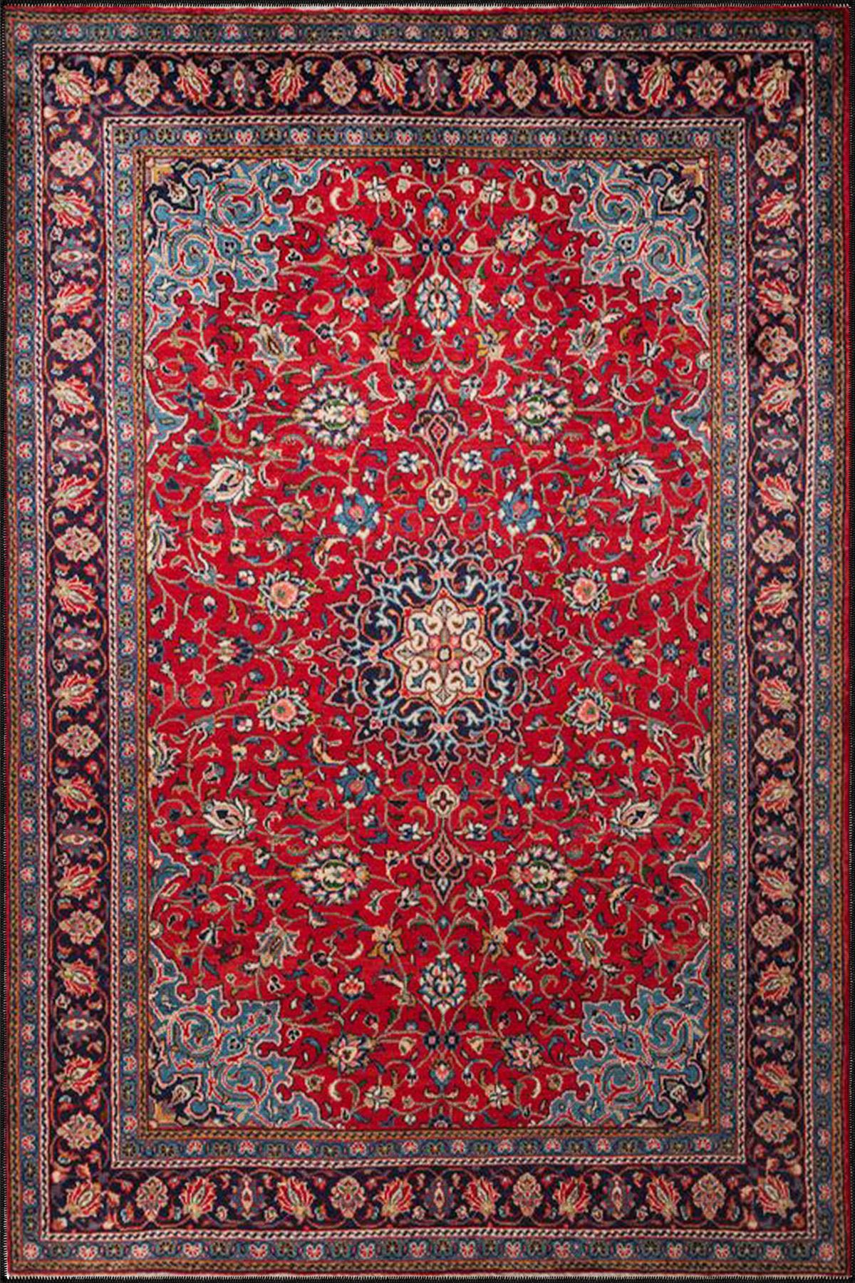 Geometrik Geleneksel Kırmızı Desenli Modern Dekoratif Halı 4474